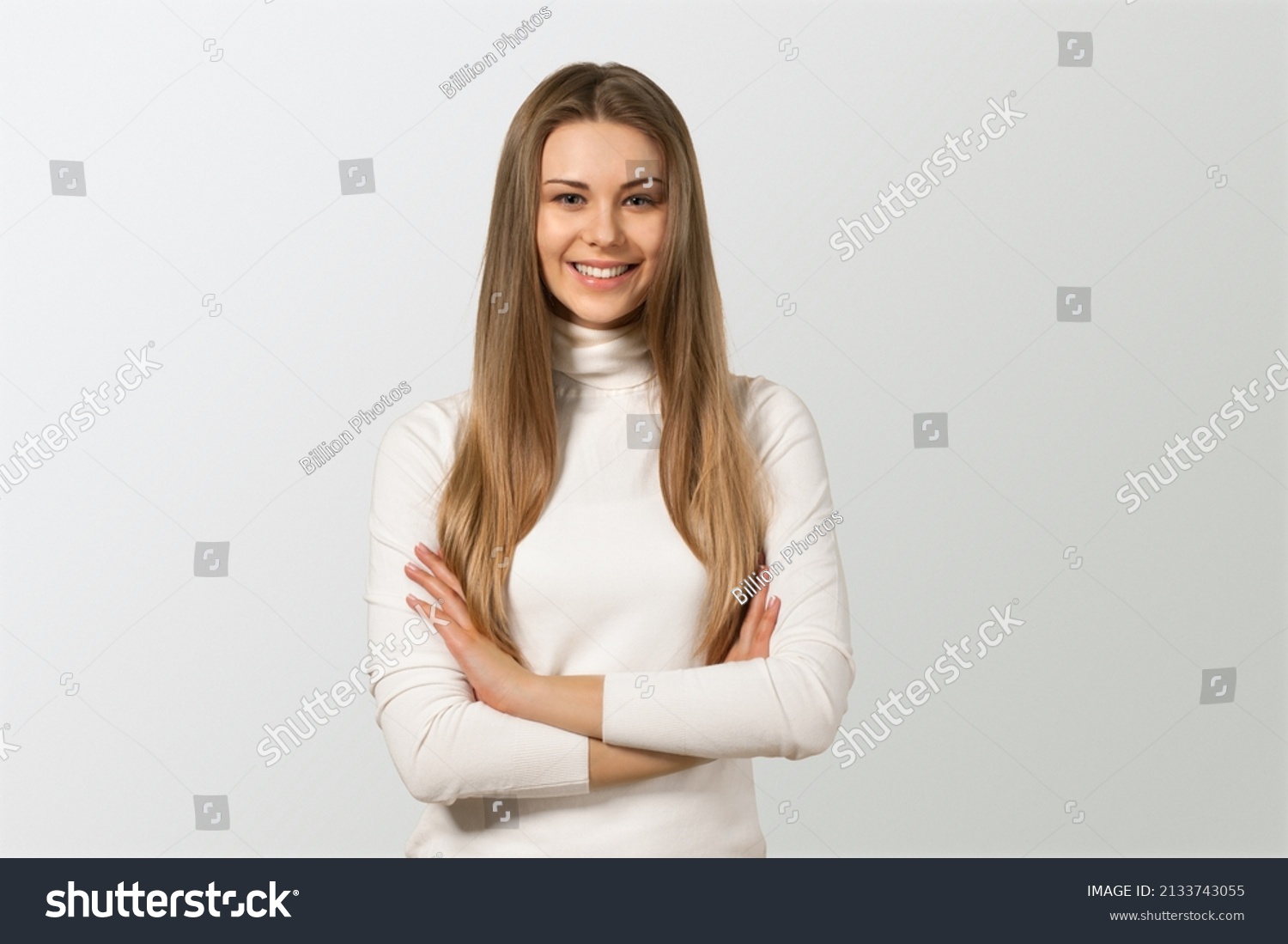 Smiling Young Woman Female Posing Standing Stock Photo 2133743055 ...