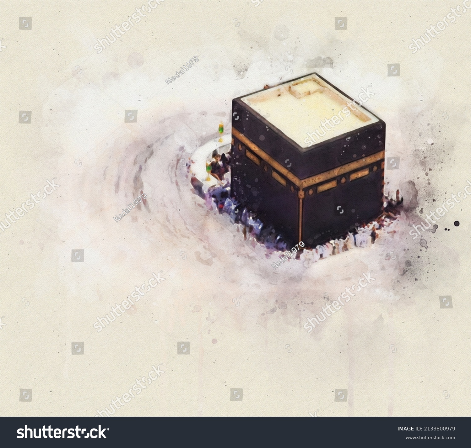 Painting Drawing Kaaba Prayer Mecca Back Illustrazione Stock   Stock Photo Painting Drawing Of The Kaaba Prayer In Mecca Back View A Holy Place With Prayer 2133800979 