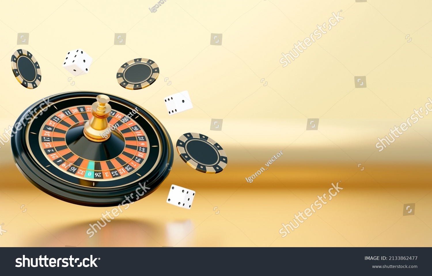 Realistic Roulette Wheel On Gold Background Stock Illustration