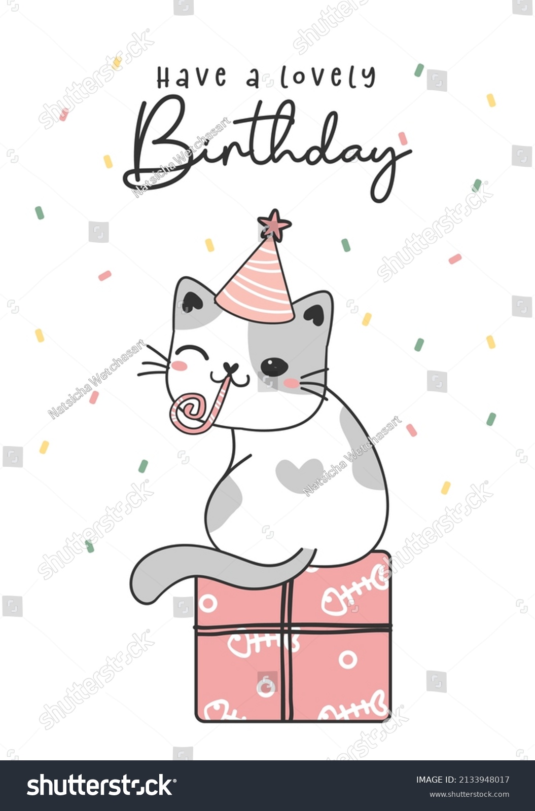 Happy Birthday Cat Greeting Card Cute Stock Vector (Royalty Free ...