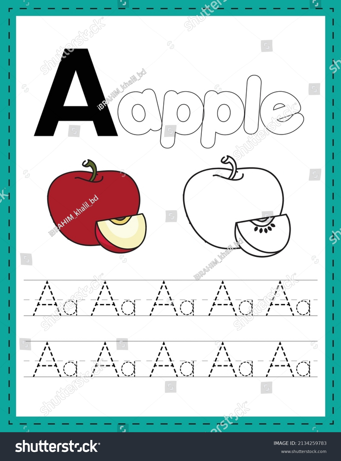 Alphabet Handwriting Word Tracing Coloring Worksheets Stock Vector ...