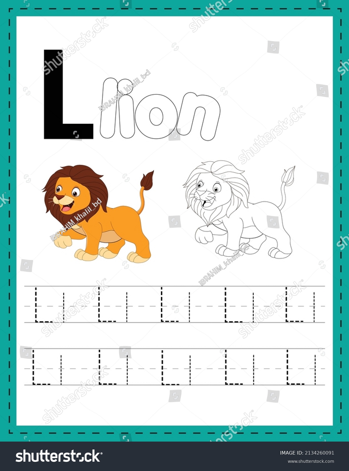 Alphabet Handwriting Word Tracing Coloring Worksheets Stock Vector ...