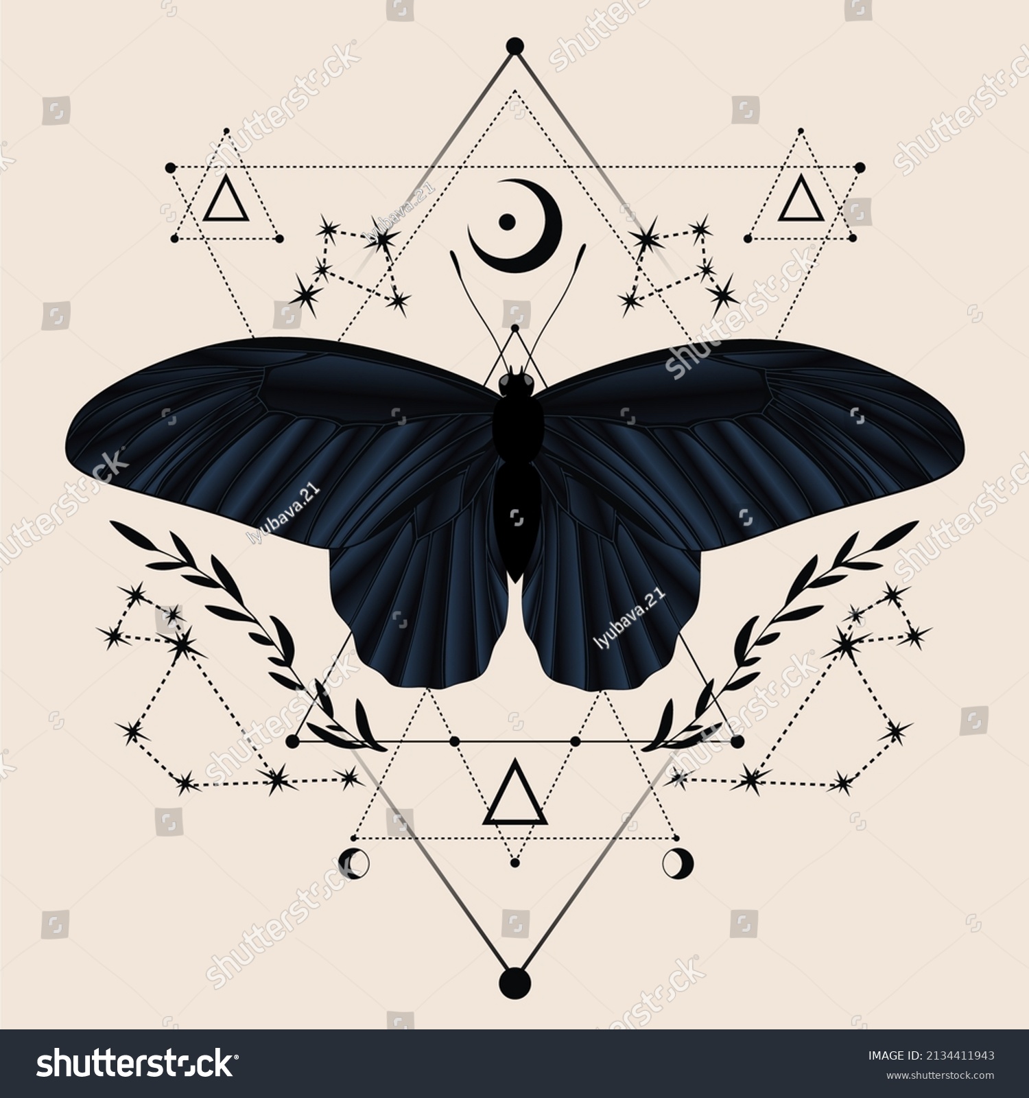 Vector Illustration Black Butterfly Moon Abstract Stock Vector (Royalty ...