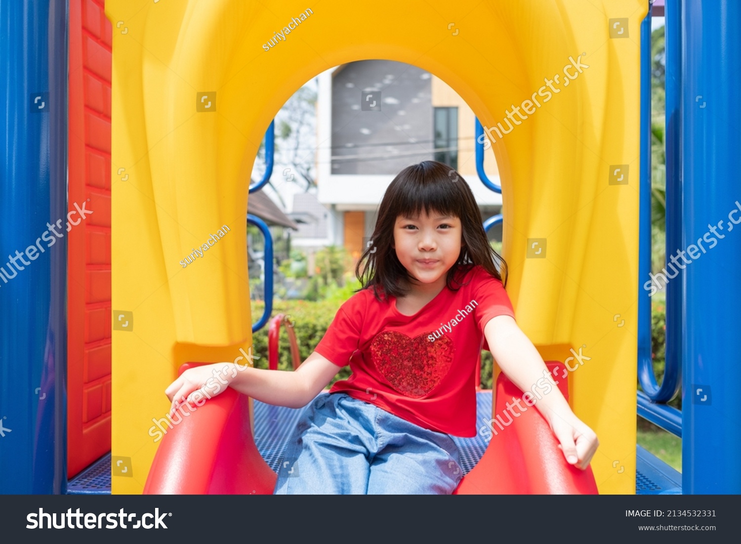 Children Playing Playground Happy Girl Stock Photo 2134532331 ...