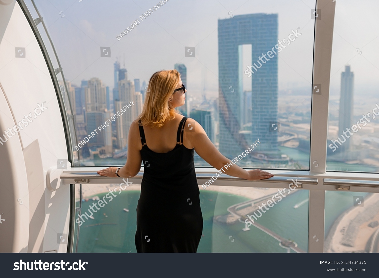 Woman Tourist Inside Ferris Wheel Cabin Stock Photo 2134734375 ...