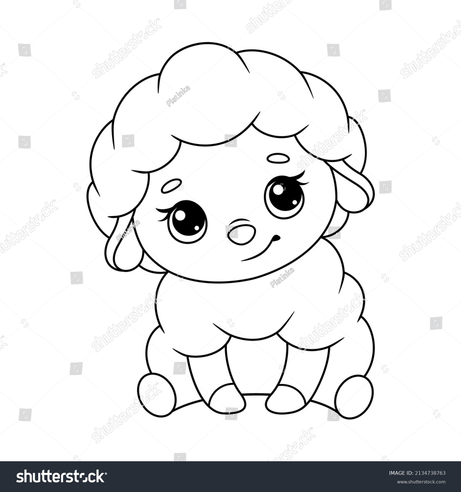 Sitting Sheep Coloring Page Black White Stock Vector (Royalty Free ...