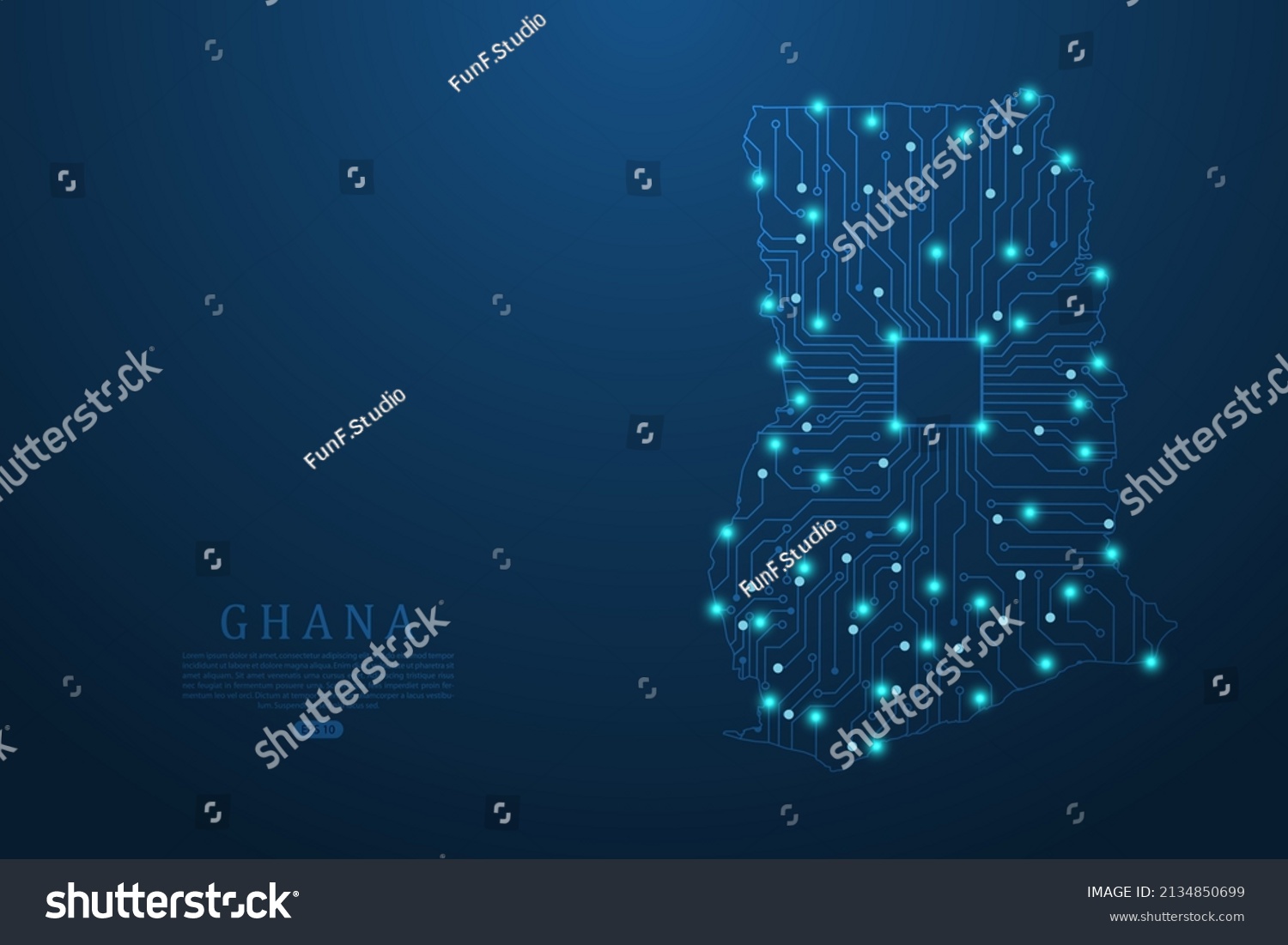 Ghana Map World Map Vector Template Stock Vector Royalty Free   Stock Vector Ghana Map World Map Vector Template With Abstract Futuristic Circuit Board Illustration Or High 2134850699 