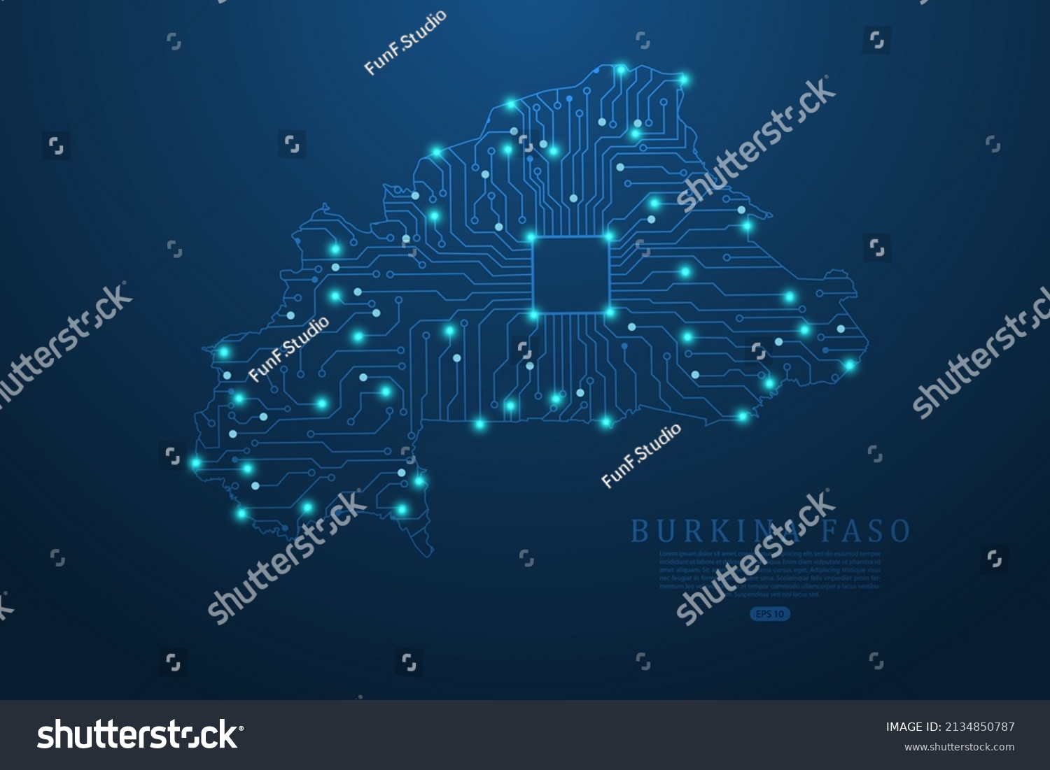 Burkina Faso Map World Map Vector Stock Vector Royalty Free   Stock Vector Burkina Faso Map World Map Vector Template With Abstract Futuristic Circuit Board Illustration Or 2134850787 