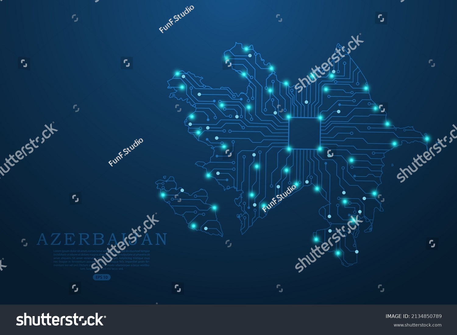 Azerbaijan Map World Map Vector Template Stock Vector Royalty Free   Stock Vector Azerbaijan Map World Map Vector Template With Abstract Futuristic Circuit Board Illustration Or 2134850789 