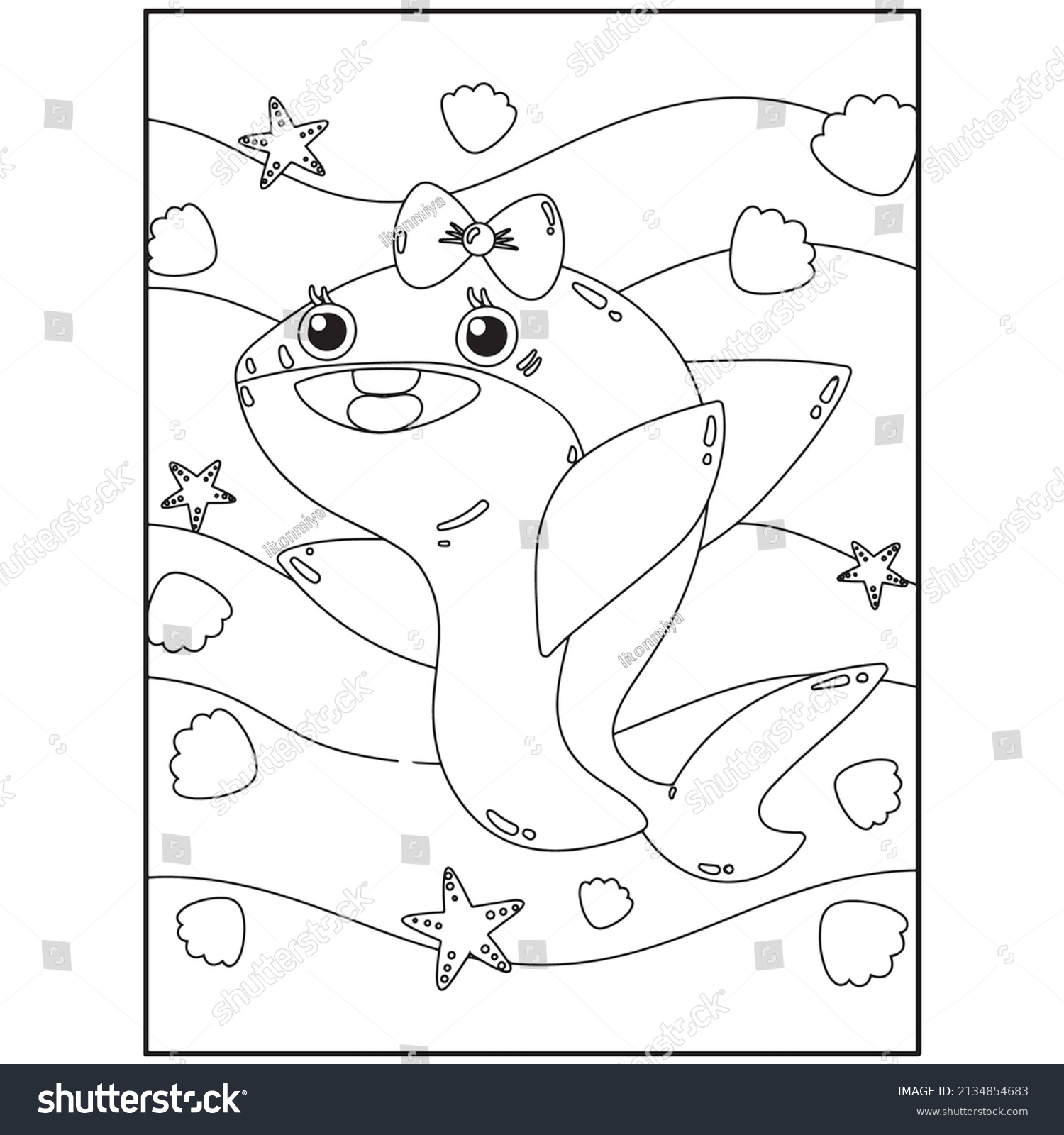 Shark Coloring Pages Kids Printable Stock Vector (Royalty Free ...