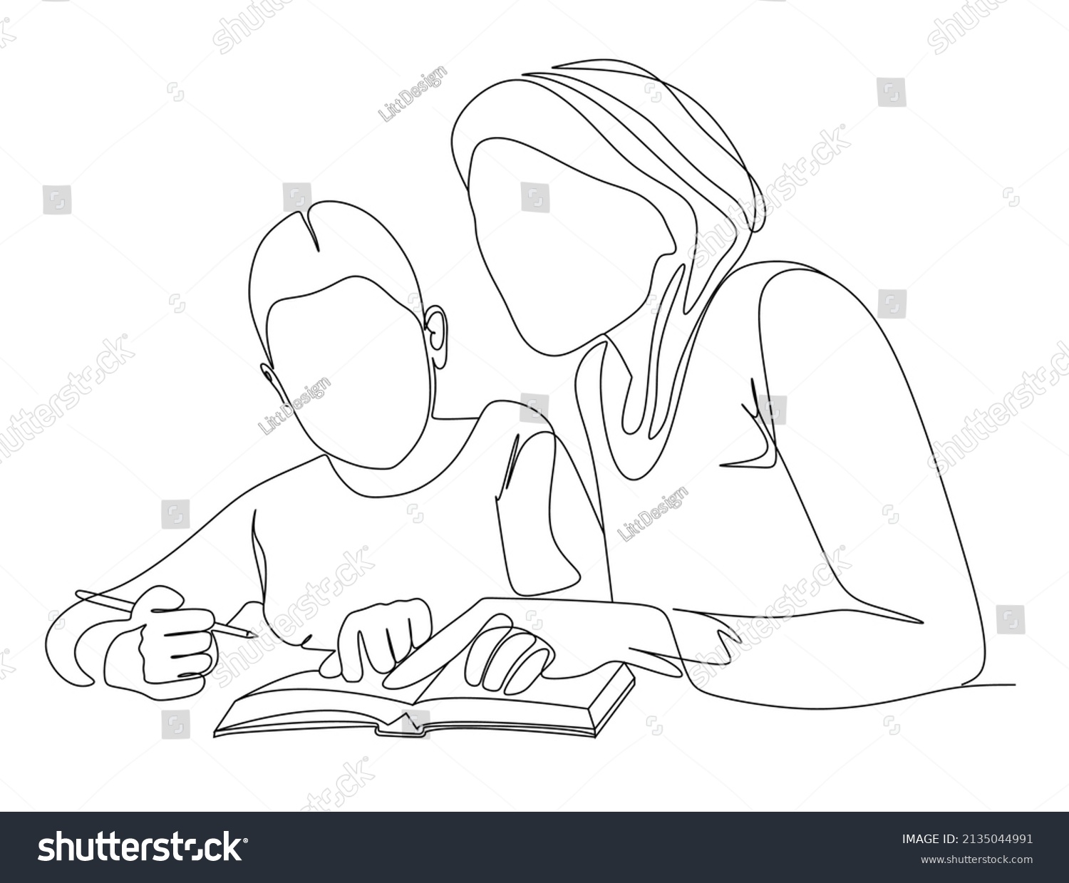 Continuous Single Drawn One Line Mom Stock Vector (Royalty Free ...