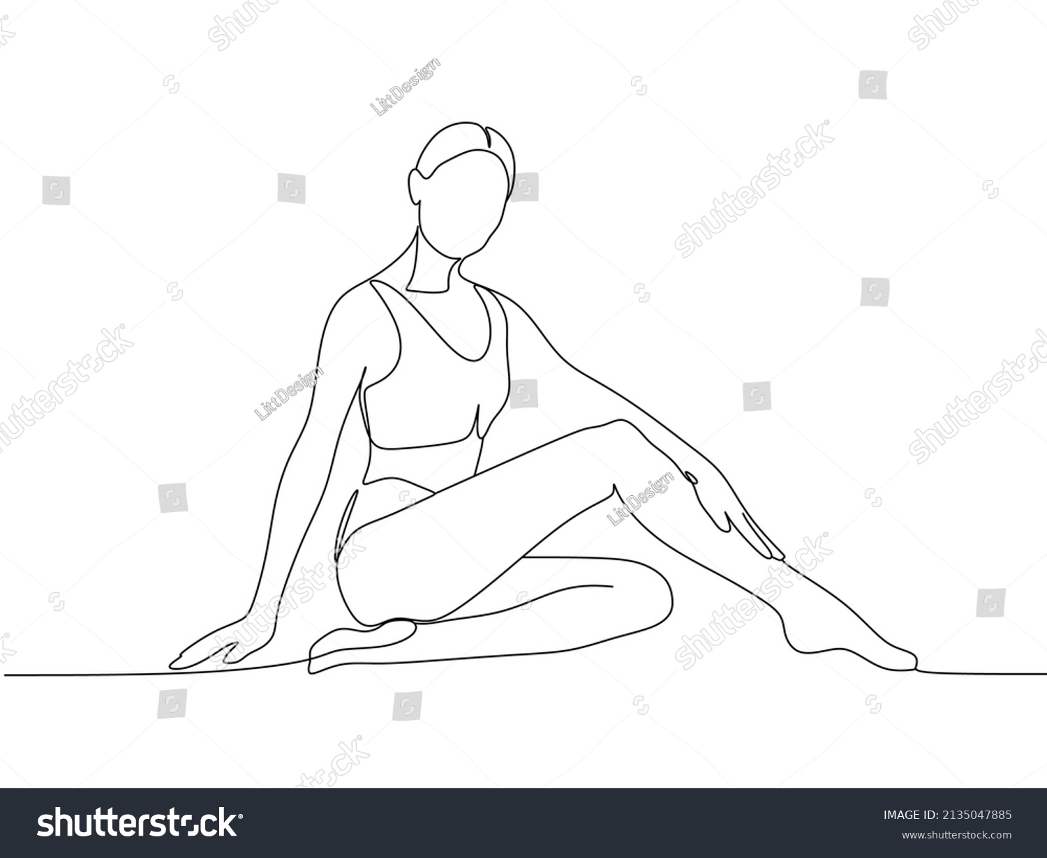 One Line Drawing Athletic Woman Posing Stock Vector (Royalty Free ...