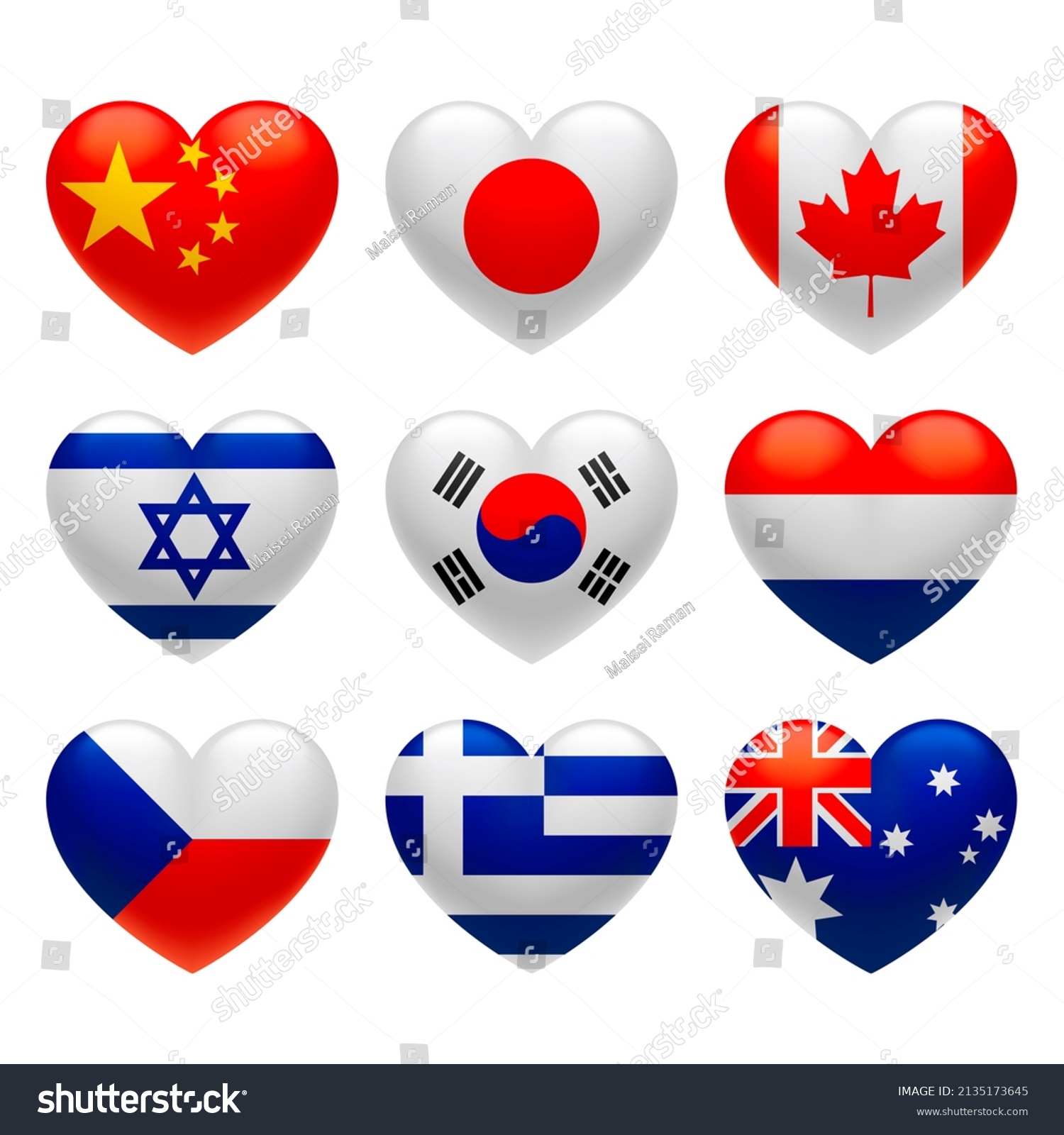 Set Three Dimensional Country Flags Heart Stock Illustration 2135173645 ...