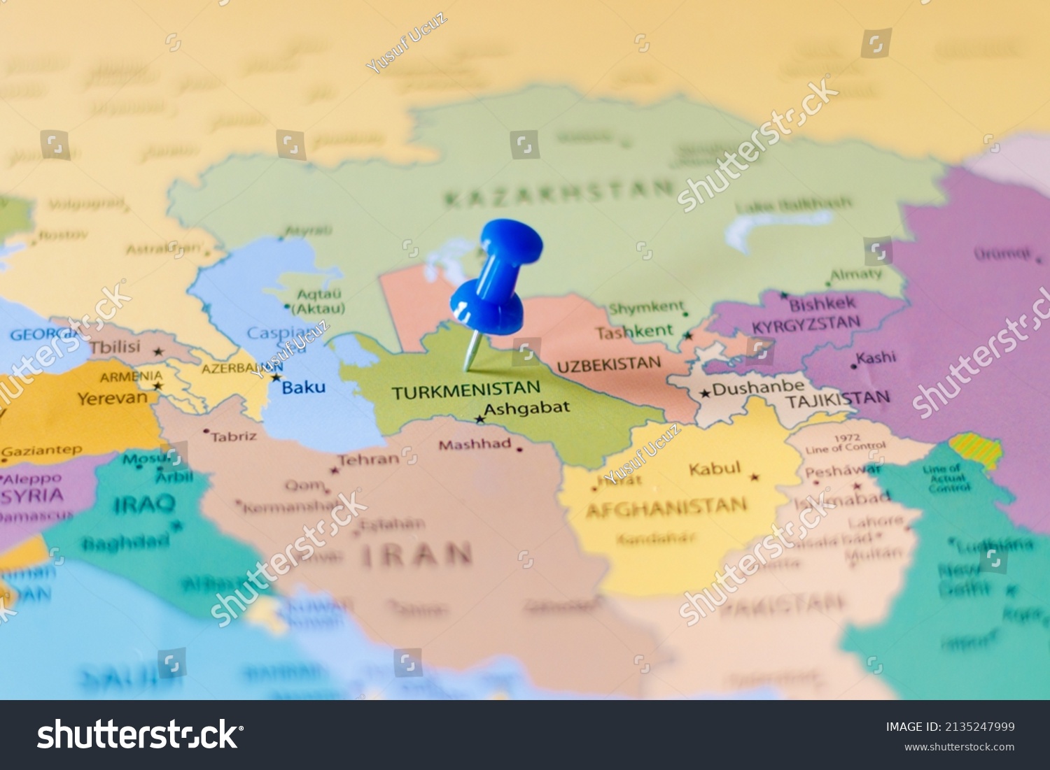 Blue Push Pin Pointing Turkmenistan On Stock Photo 2135247999 Stock Photo Blue Push Pin Pointing At Turkmenistan On A Political World Map 2135247999