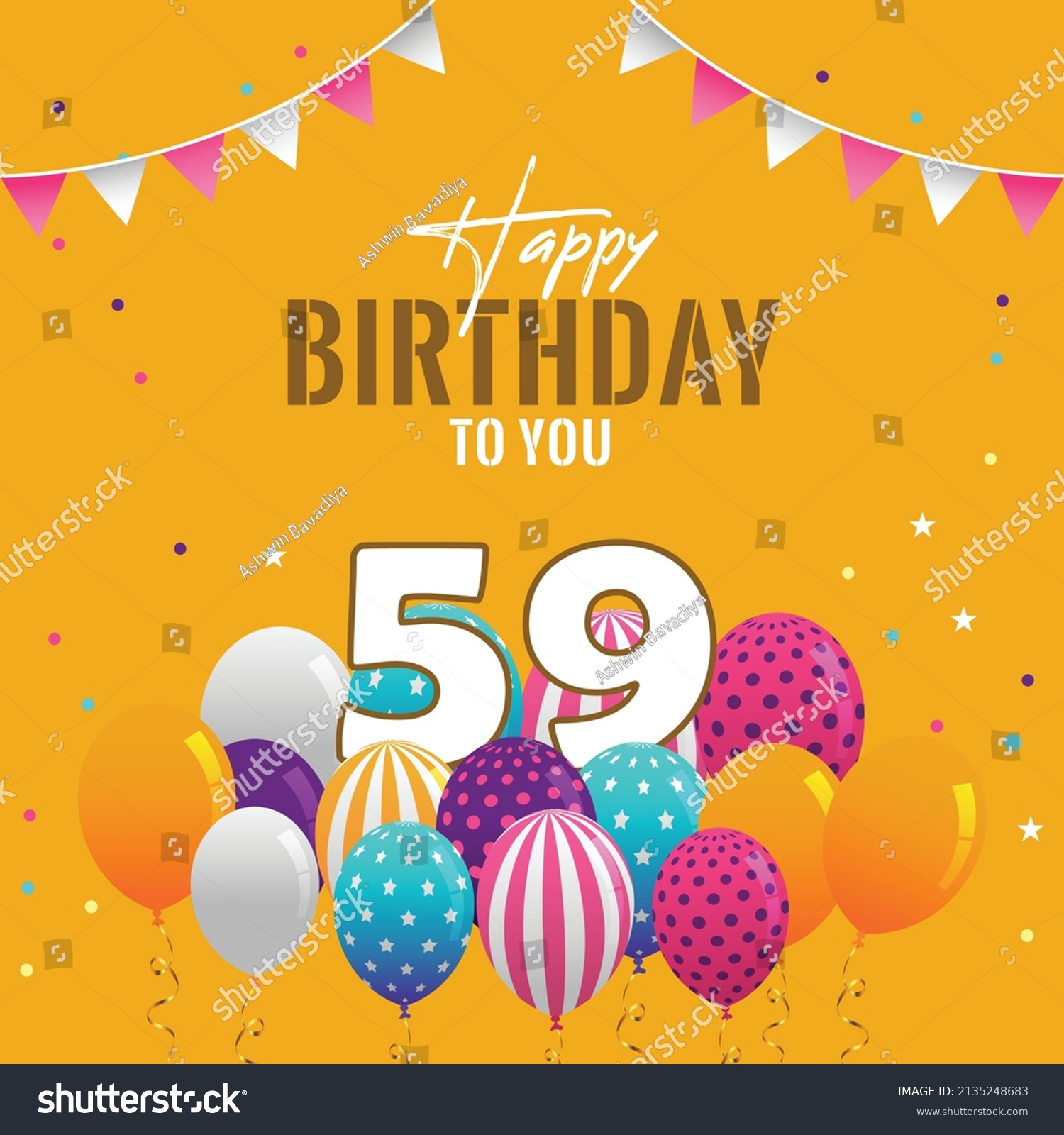 Happy 59th Birthday Greeting Card Vector Stock Vector (Royalty Free ...