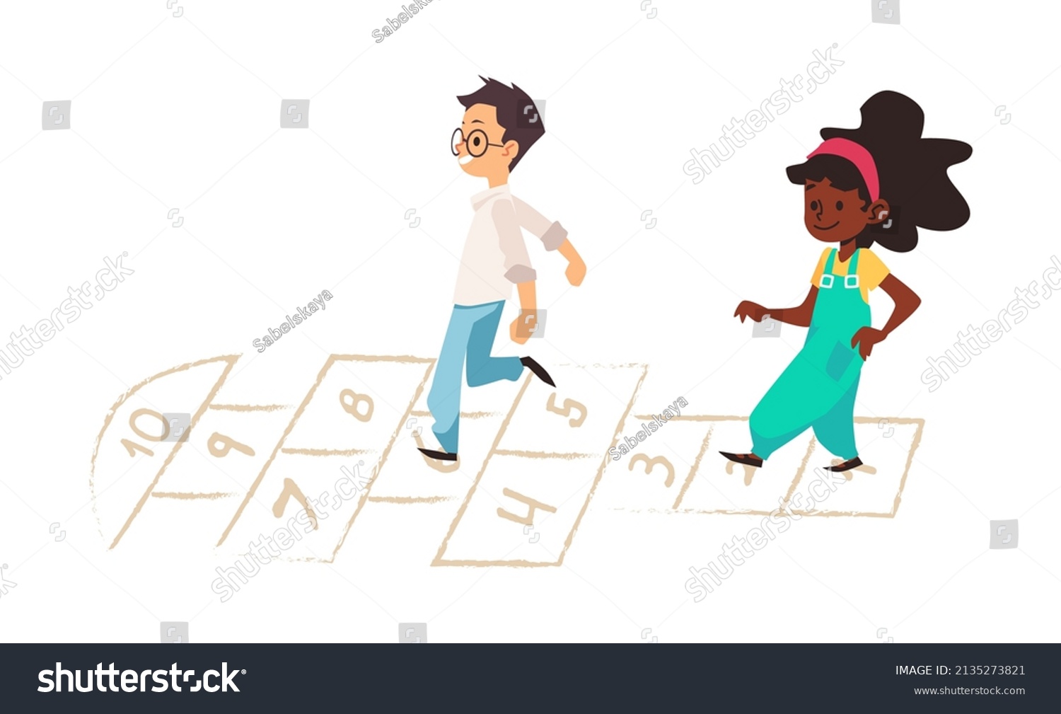 Multiethnic Kids Group Playing Hopscotch Cartoon Stock Vector (Royalty ...