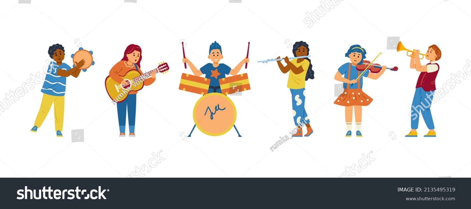 Kids Playing Different Musical Instruments Such Stock Vector (Royalty ...