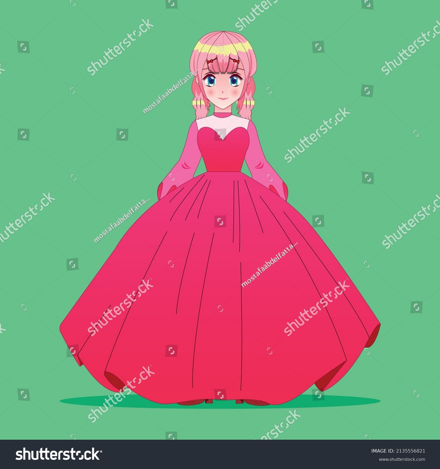 Cute Anime Girl Wearing Dress Stock Vector Royalty Free 2135556821