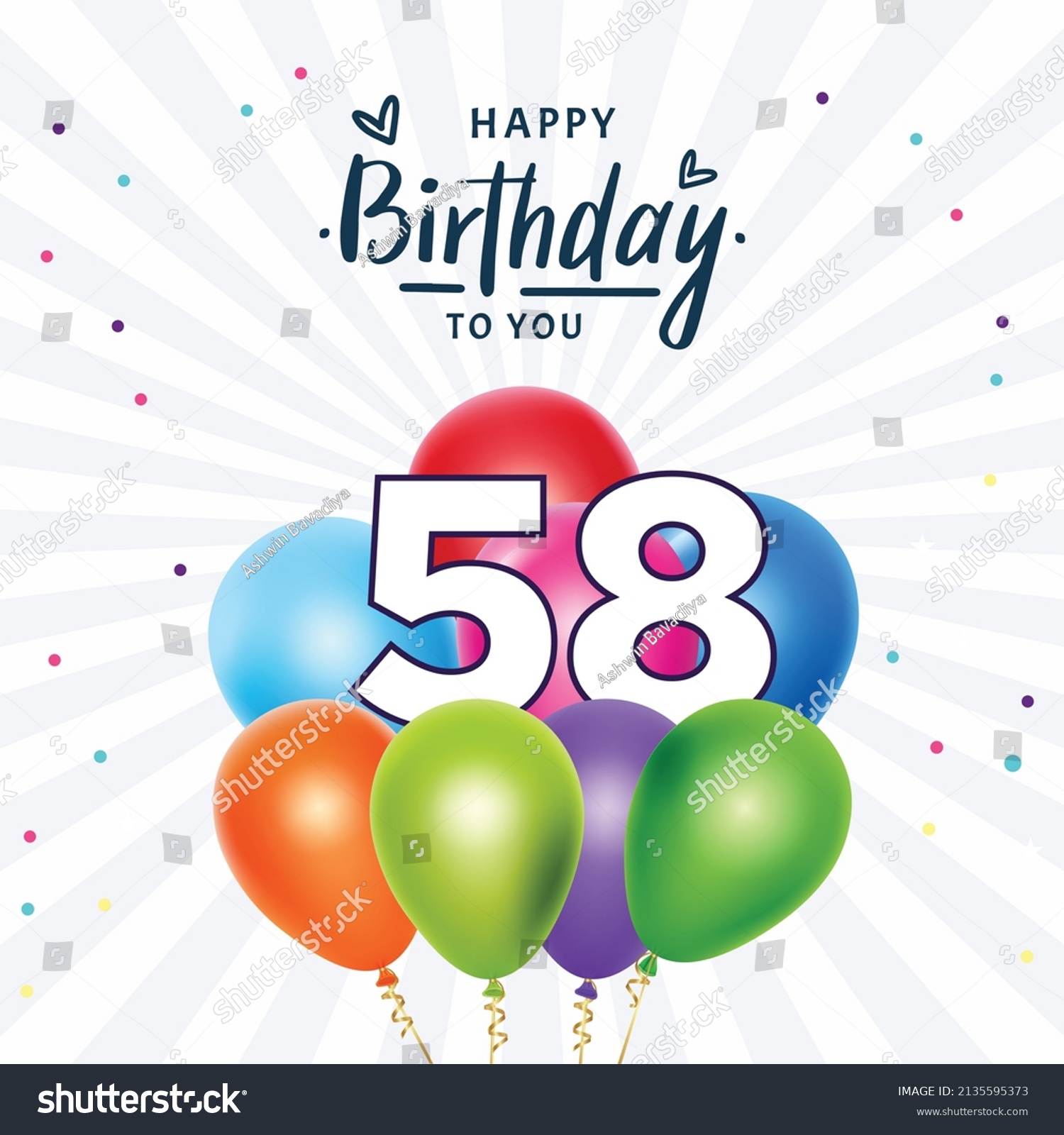 Happy 58th Birthday Greeting Card Vector Stock Vector (Royalty Free ...