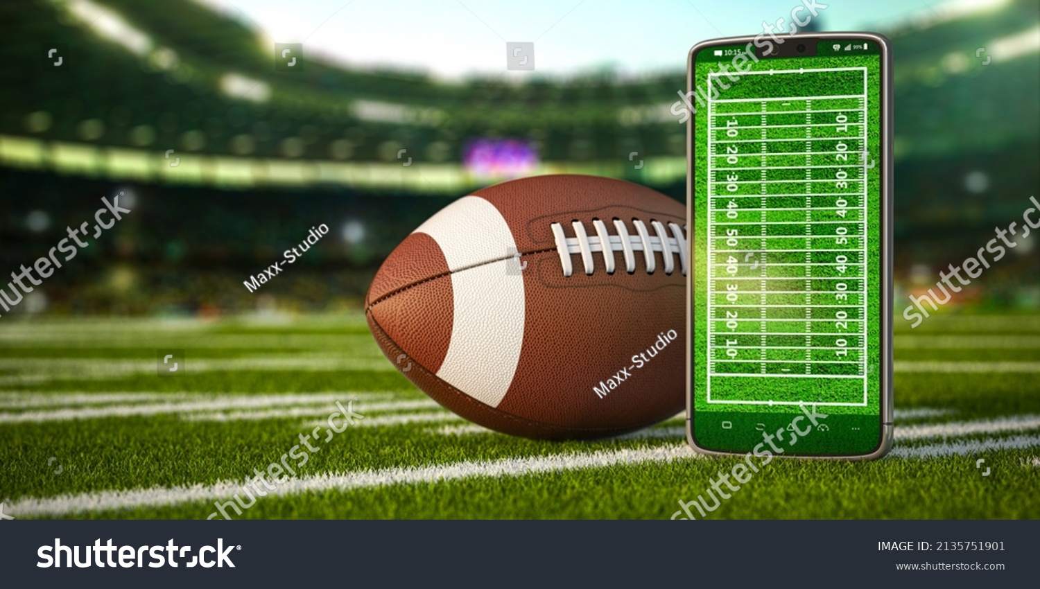 アメリカンフットボールのアリーナでボール 3dイラスト のイラスト素材 Shutterstock