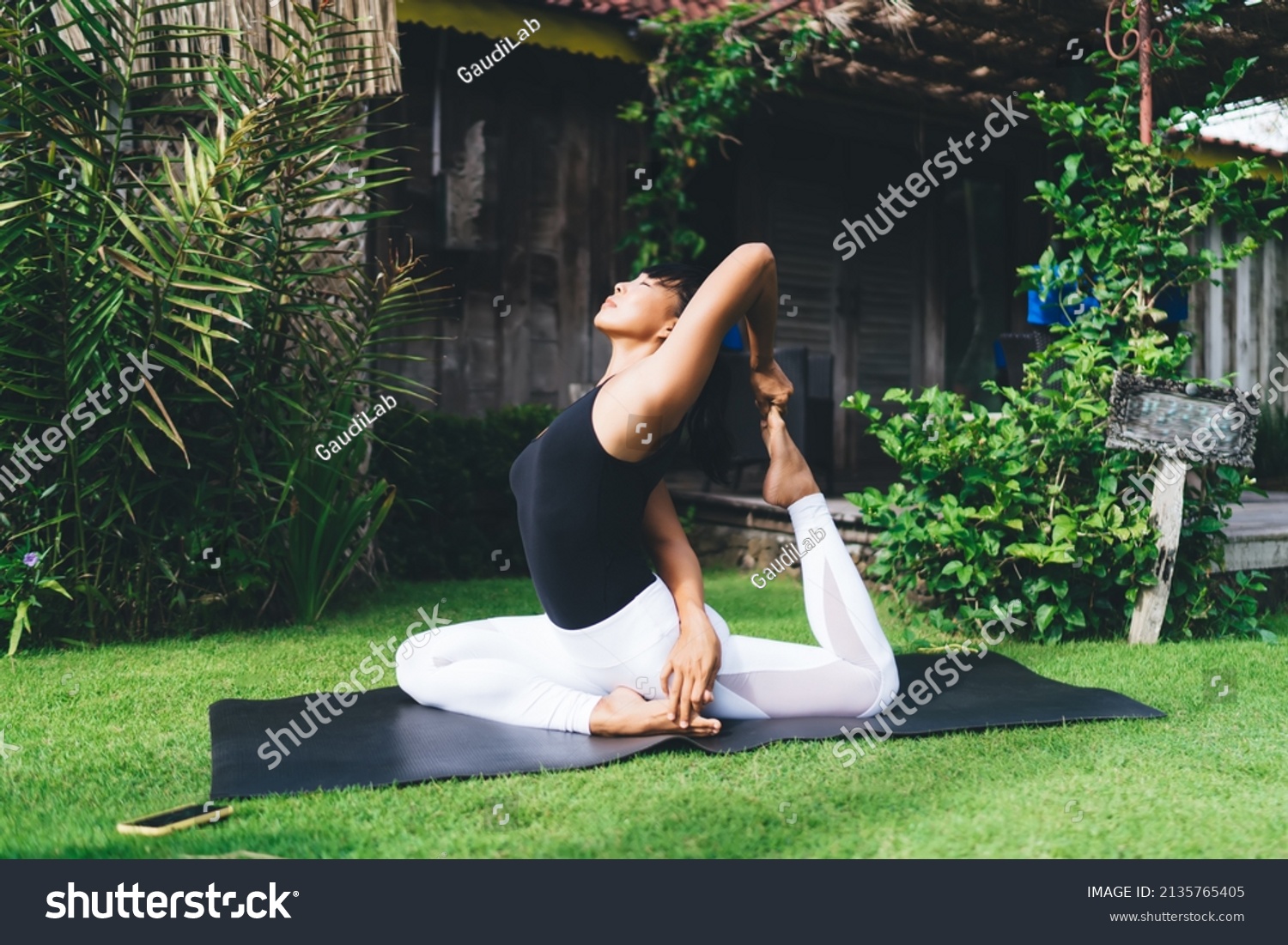 Asian Girl Practice Yoga Onelegged King Stock Photo 2135765405 ...