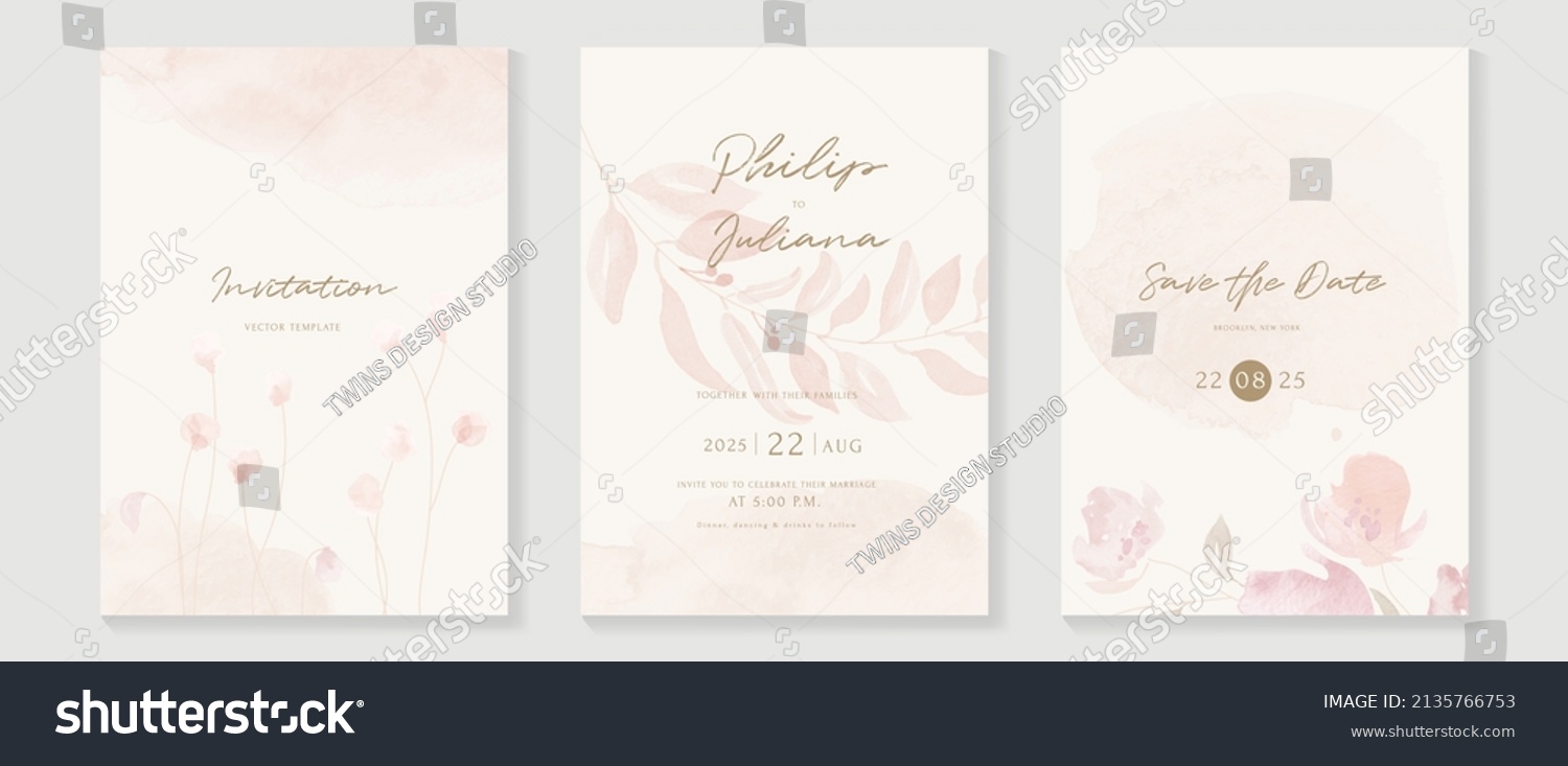 Floral Botanical Invitation Card Template Set Stock Vector (Royalty ...