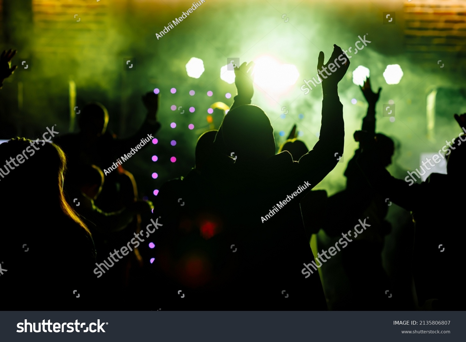 Cheering Crowd Front Bright Yellow Stage Stock Photo 2135806807 ...