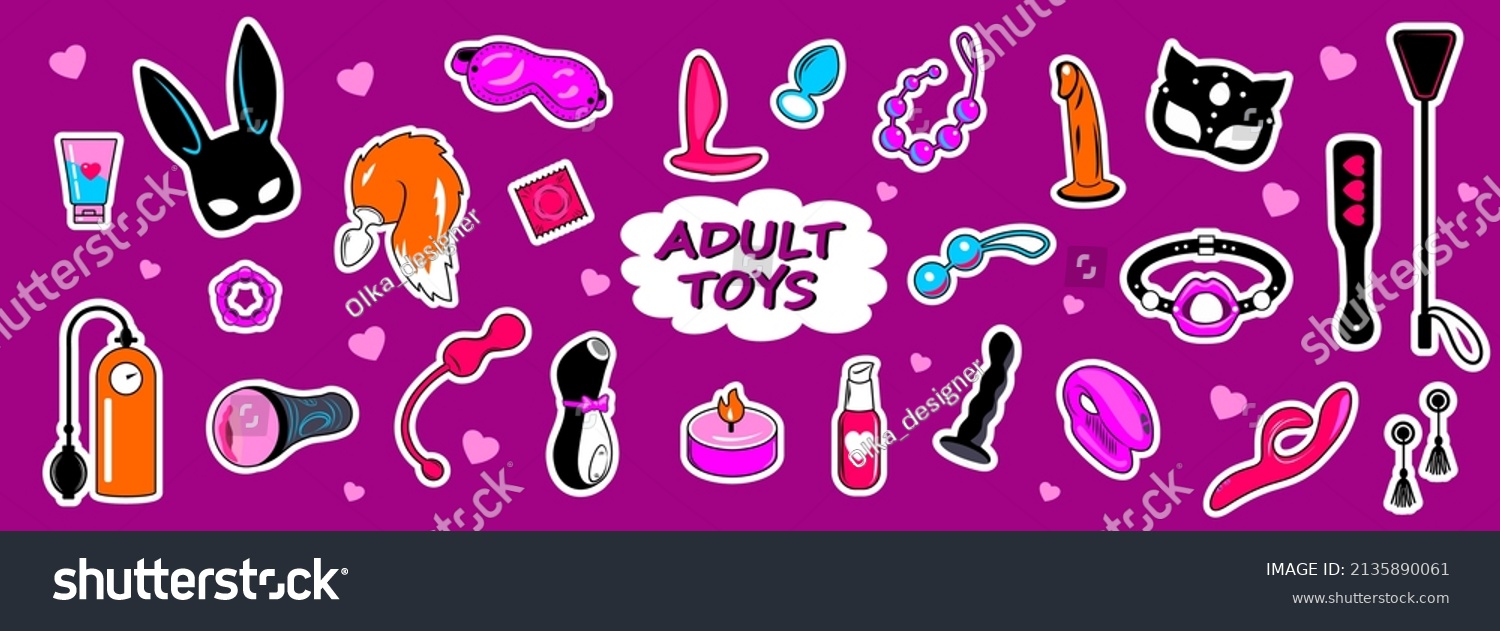 Collection Stickers Sex Toys Vector Illustration Stock Vector Royalty Free 2135890061 4978