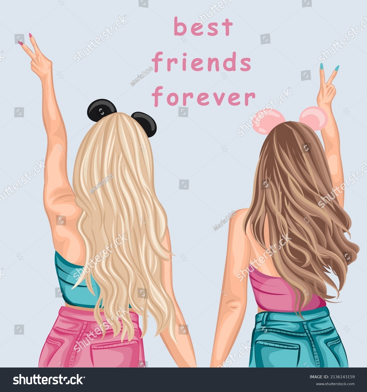 Cute Girls Two Friends Best Friends Stock Vector Royalty Free 2136143159 Shutterstock 