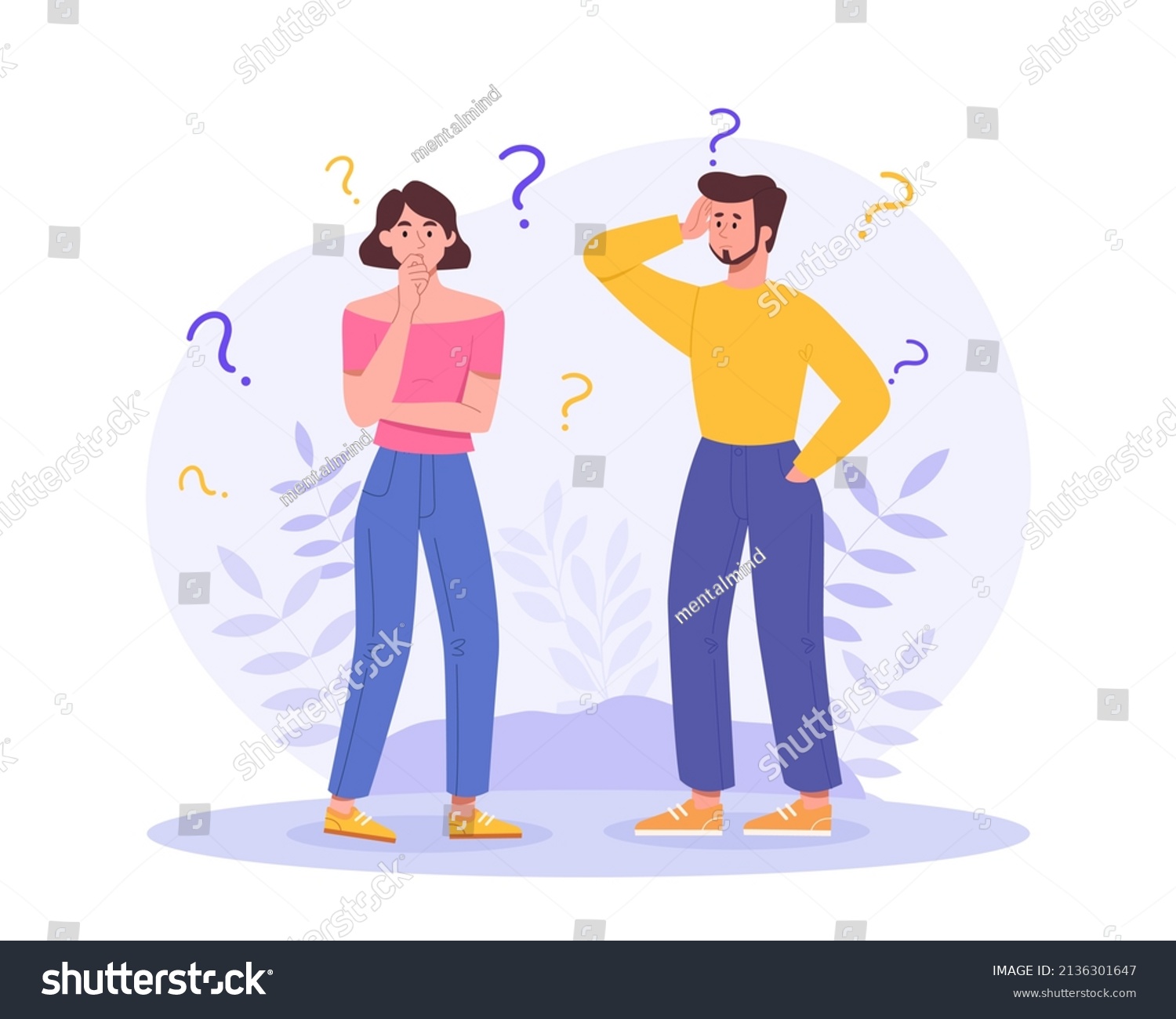 Couple Question Marks Concept Disappointed Man Stock Vector (Royalty ...