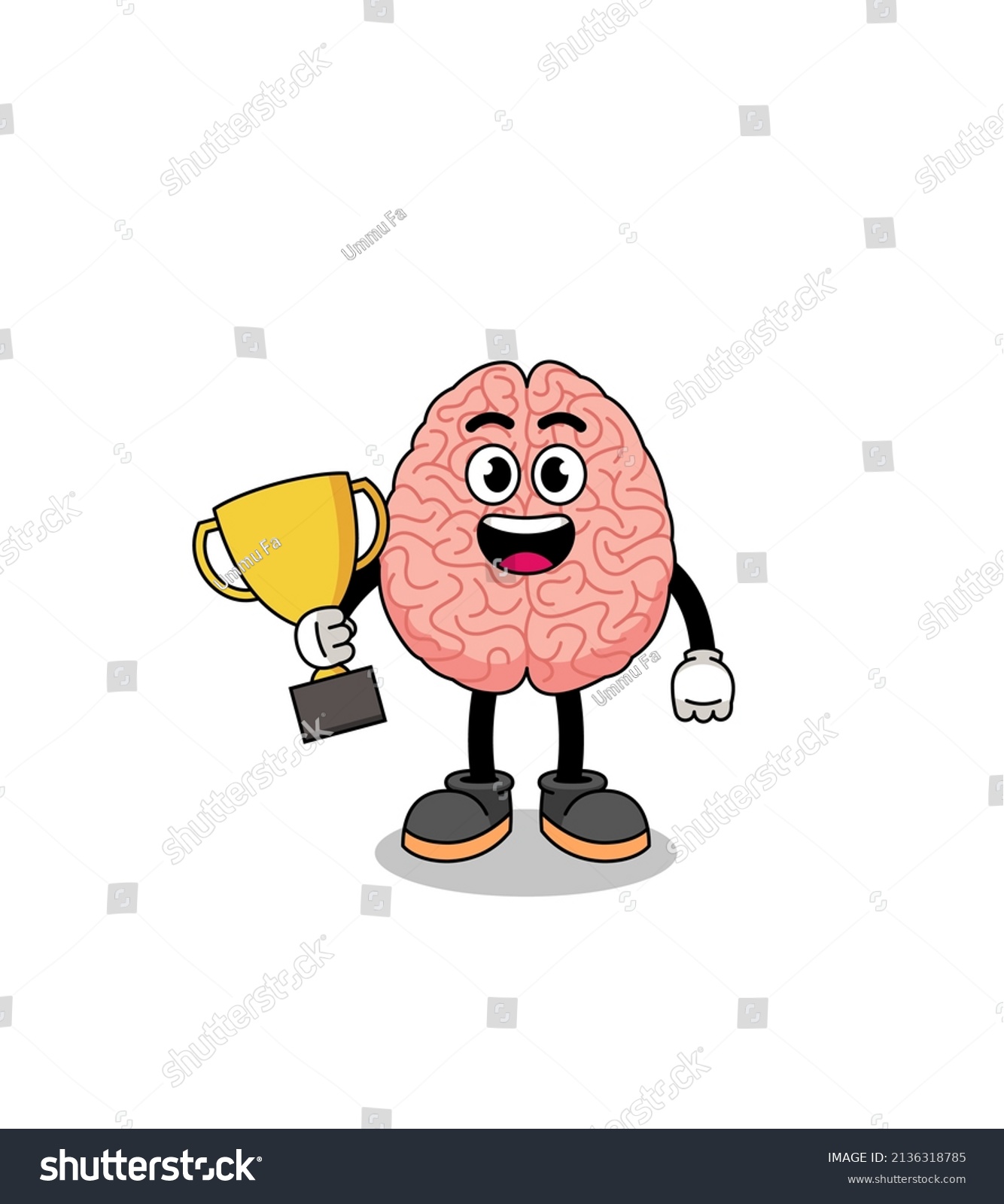 Cartoon Mascot Brain Holding Trophy Character Stock Vector Royalty Free Shutterstock