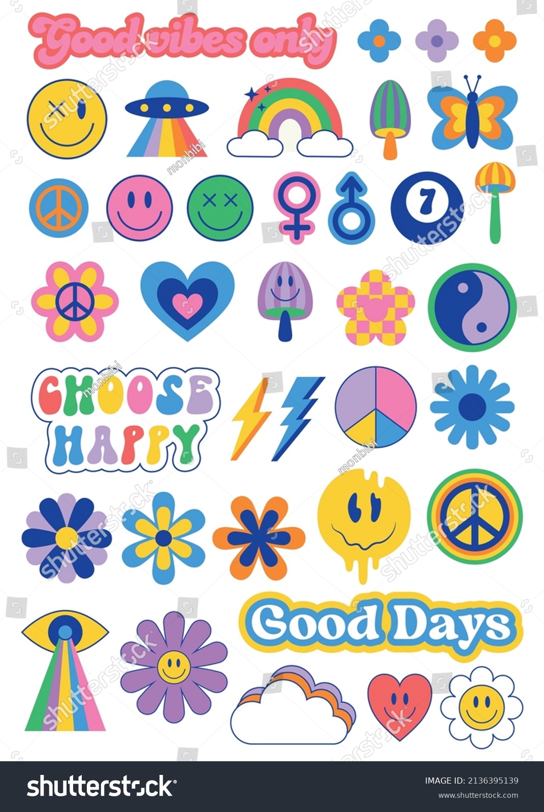 Groovy Hippie Style 70s 90s Clipart Stock Vector (Royalty Free ...