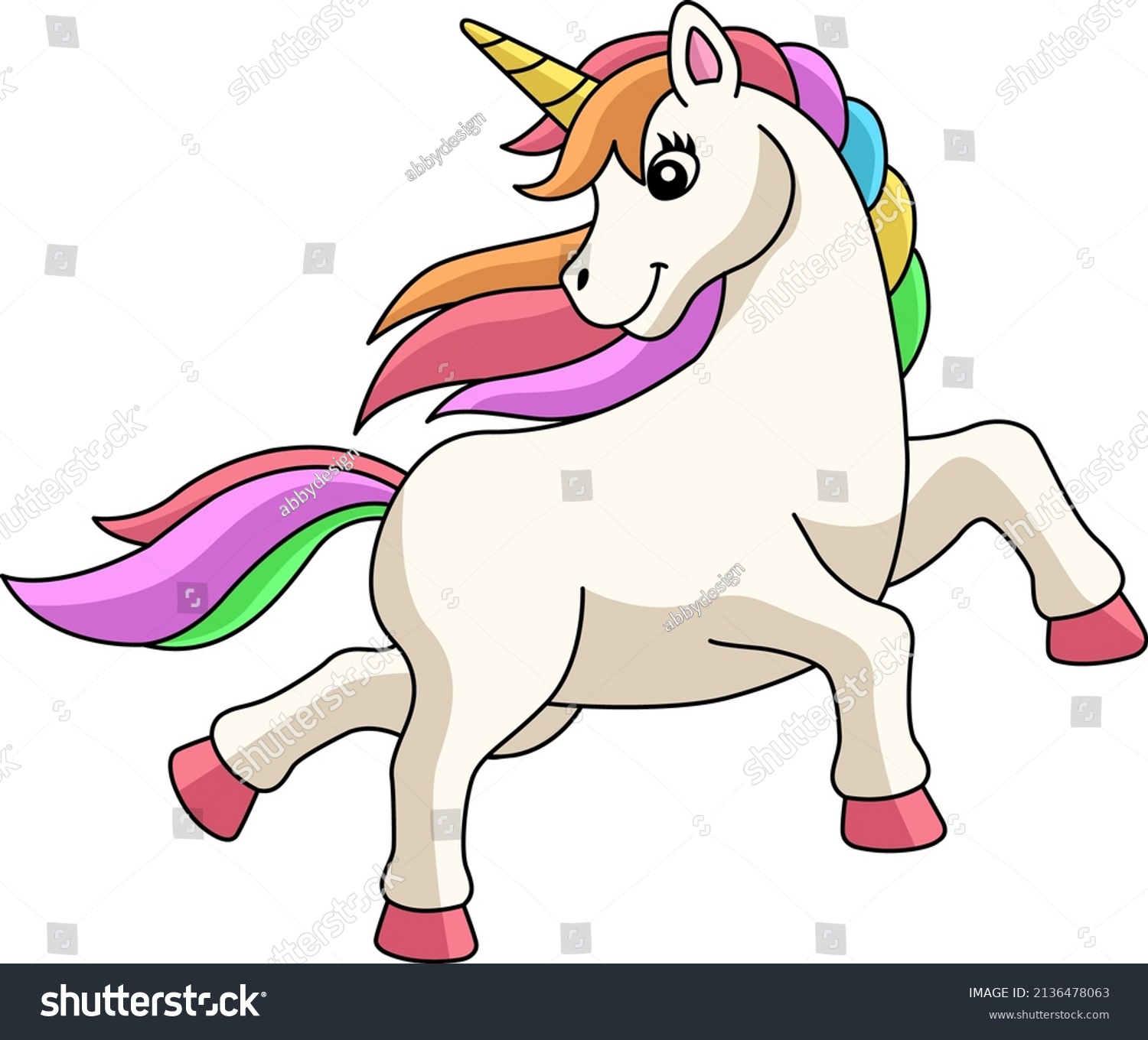 Unicorn Strolling On Beach Cartoon Clipart Stock Vector (Royalty Free ...