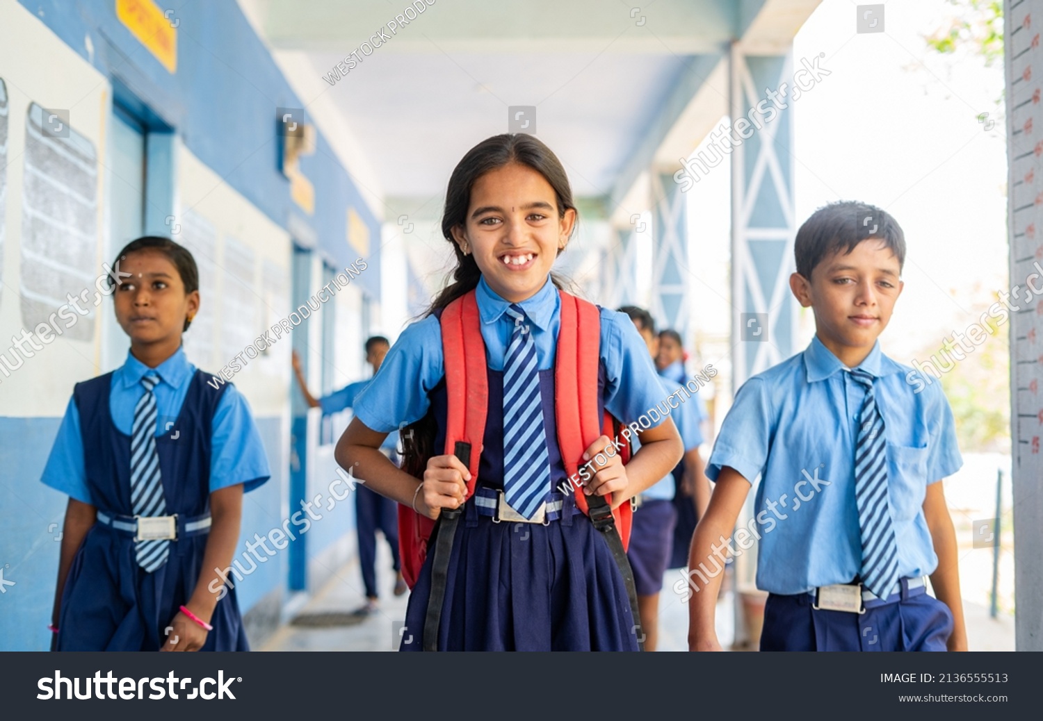 Happy Girl Kid Uniform Standing School Stock Photo 2136555513 ...