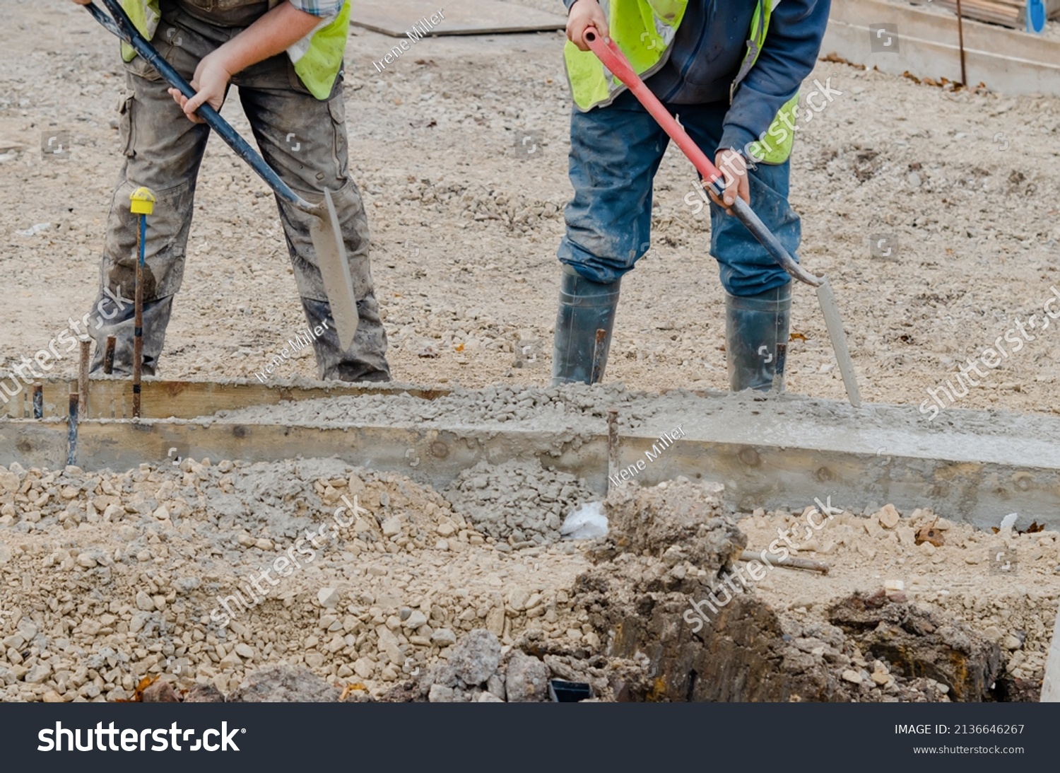 Groundworker Placing Wet Concrete Inside Formwork Stock Photo ...