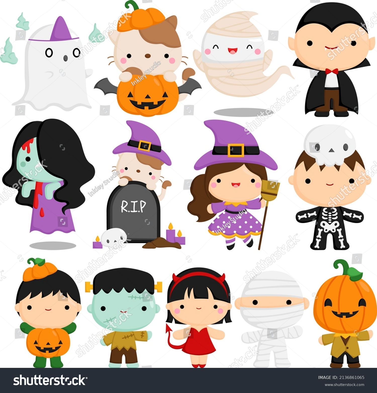 Vector Set Cute Simple Halloween Character Stock Vector (Royalty Free ...