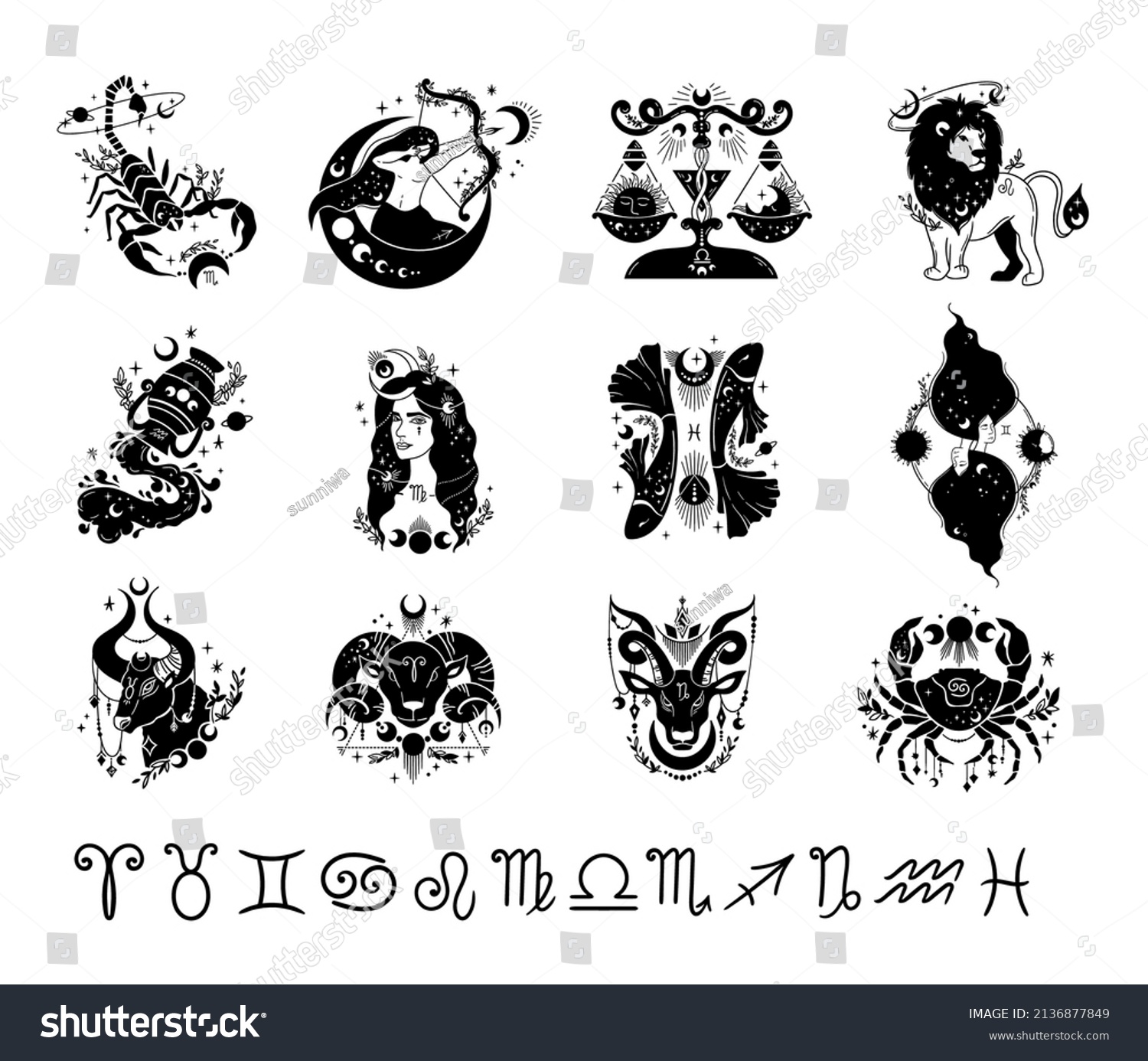 Zodiac Hand Drawn Signs Isolated Cliparts Stock Vector (Royalty Free ...