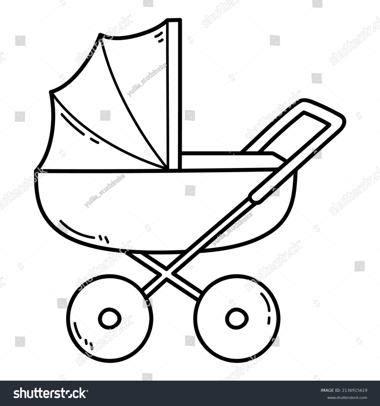 Vector Coloring Page Doodle Baby Pram Stock Vector (Royalty Free ...