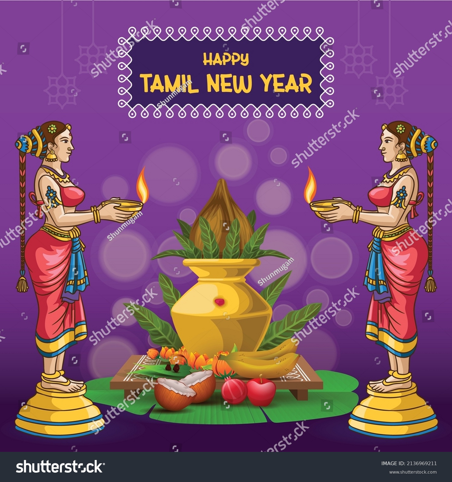 Happy Tamil New Year Greetings Girl Stock Vector Royalty Free