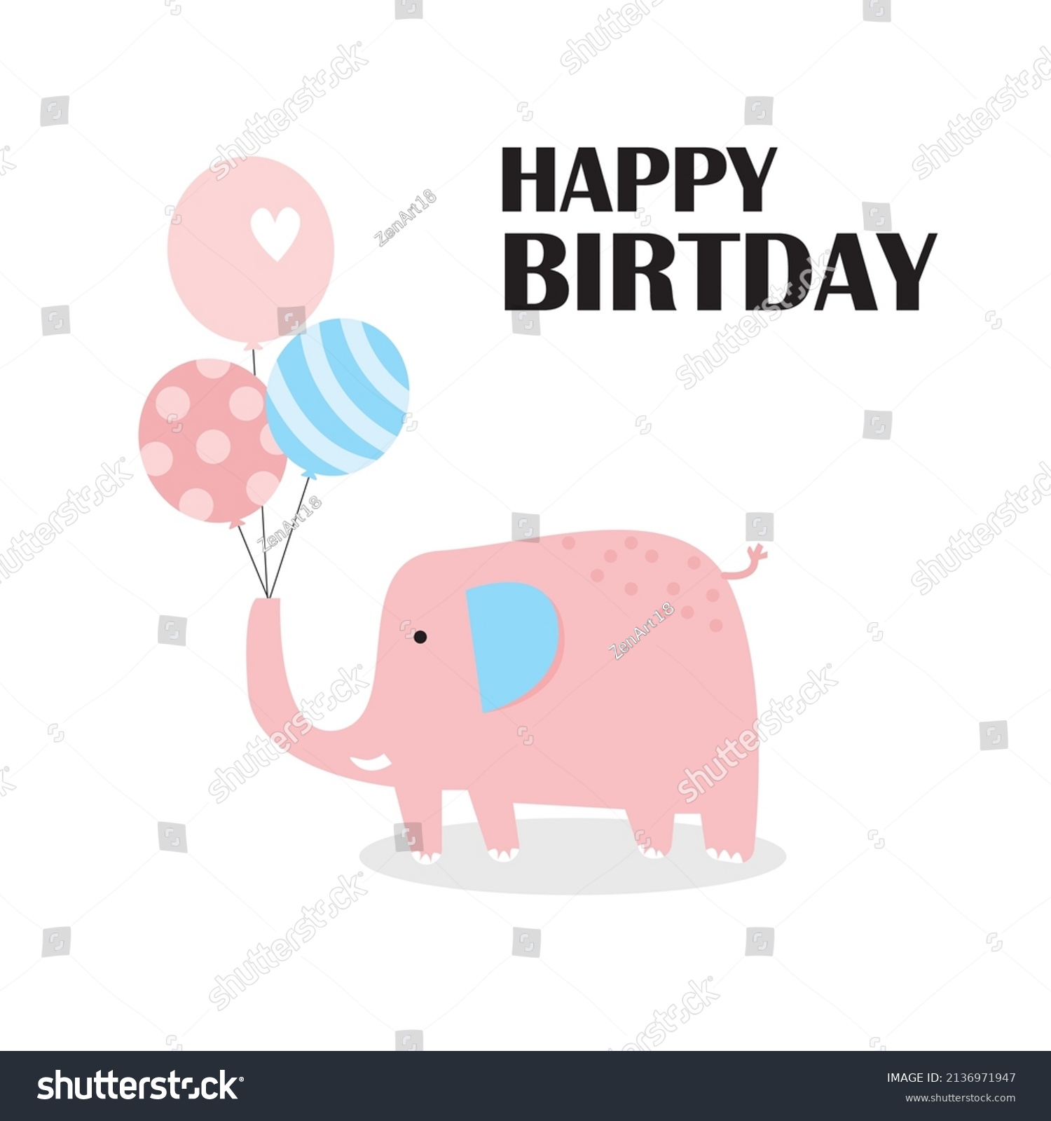 Cute Elephant Balloon Birthday Card Stock Vector (Royalty Free ...