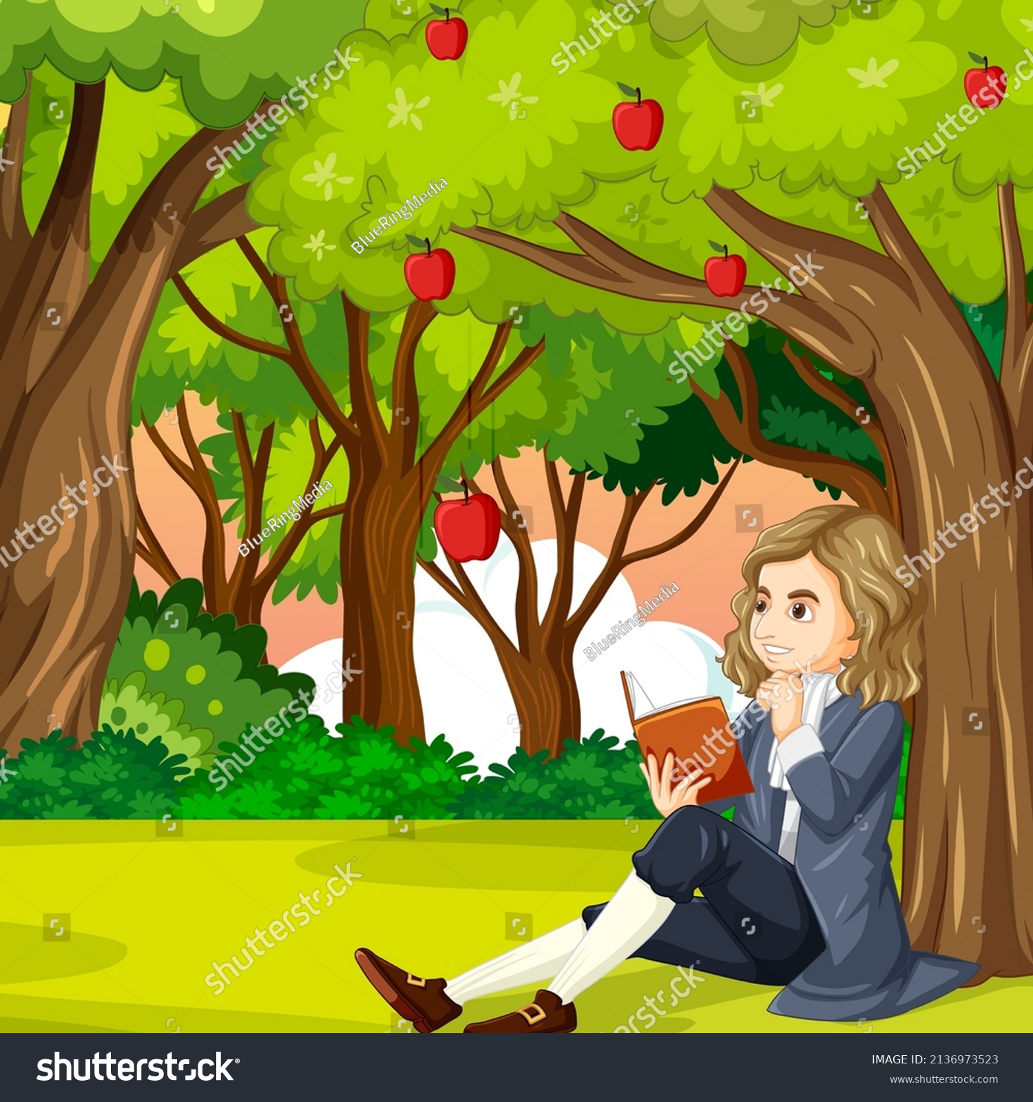 Isaac Newton Sitting Under Apple Tree Stock Vector (Royalty Free ...