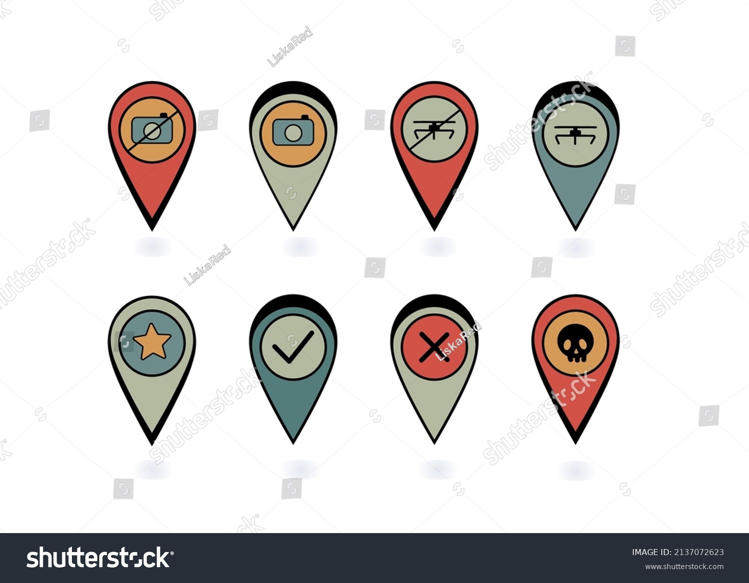 Markers Marking Route Points On - Stock Vector Markers For Marking Route Points On The Map Geolocation Pins Prohibitory And Permissive Signs 2137072623