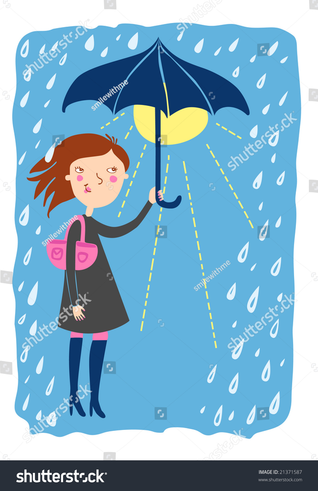 Its going to rain. Girl under the Rain cartoon. Wet girl under the Rain cartoon.