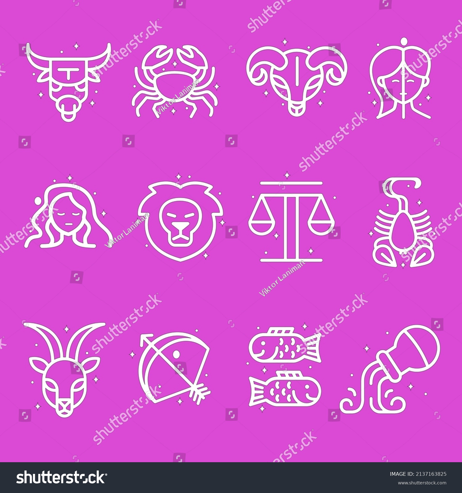 Set Zodiac Signs Illustration Flat Style Stock Vector Royalty Free 2137163825 Shutterstock 2065