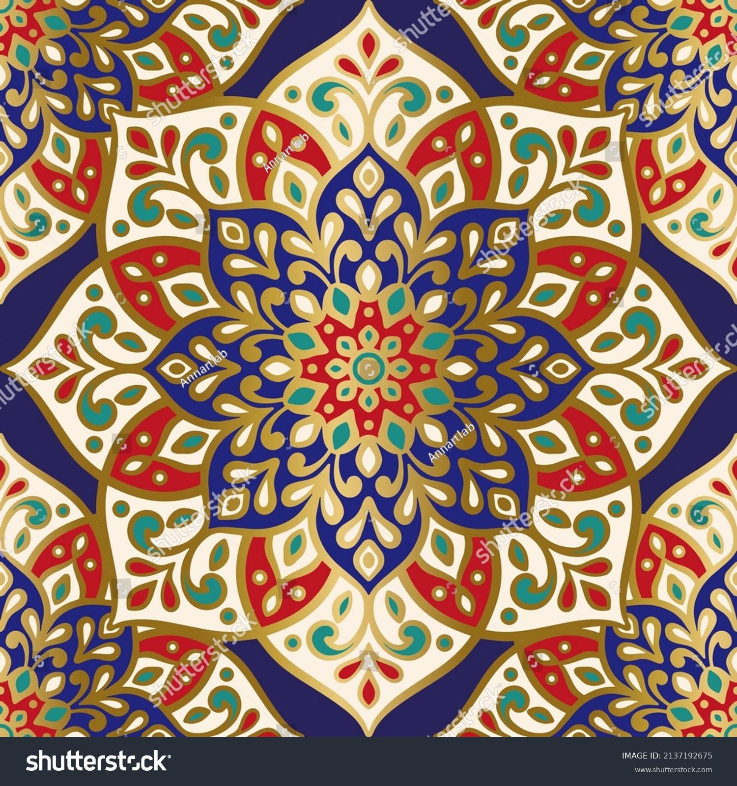 Blue Red Seamless Pattern Mandala Ornament Stock Vector (Royalty Free ...