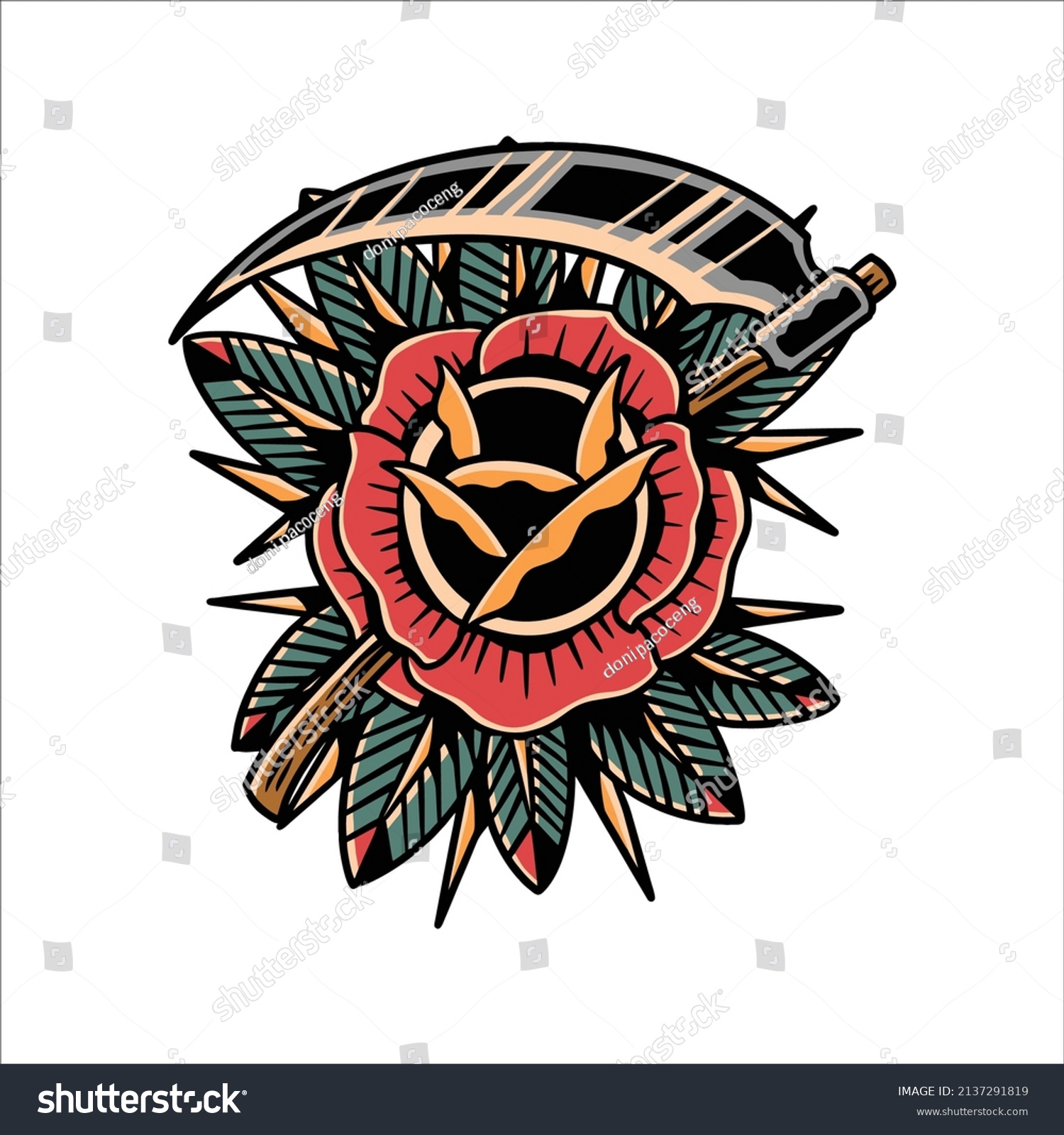 Killer Rose Tattoo Vector Design Stock Vector (Royalty Free) 2137291819 ...