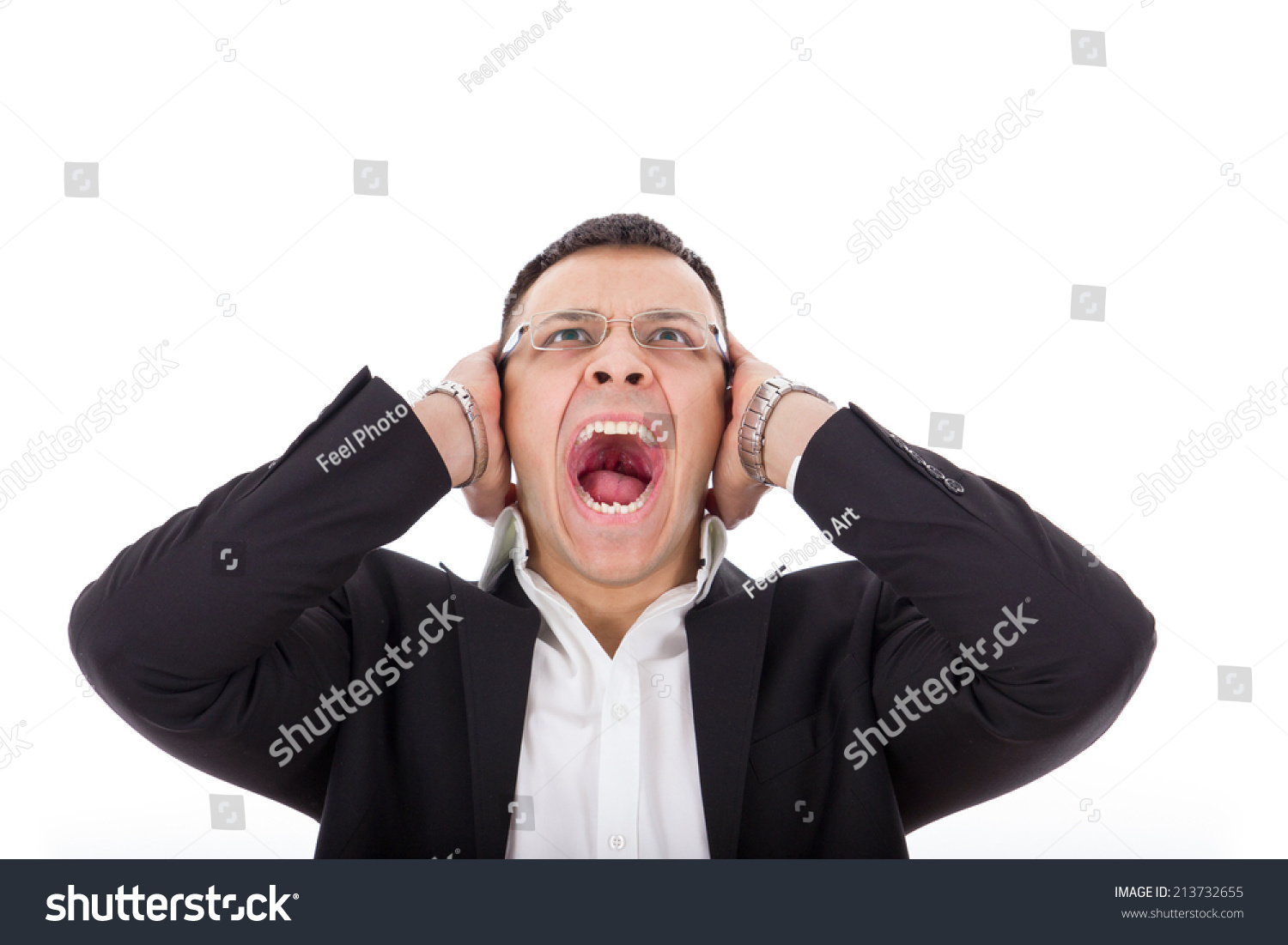 Angry Businessman Screaming Holding His Head Stock Photo 213732655 ...