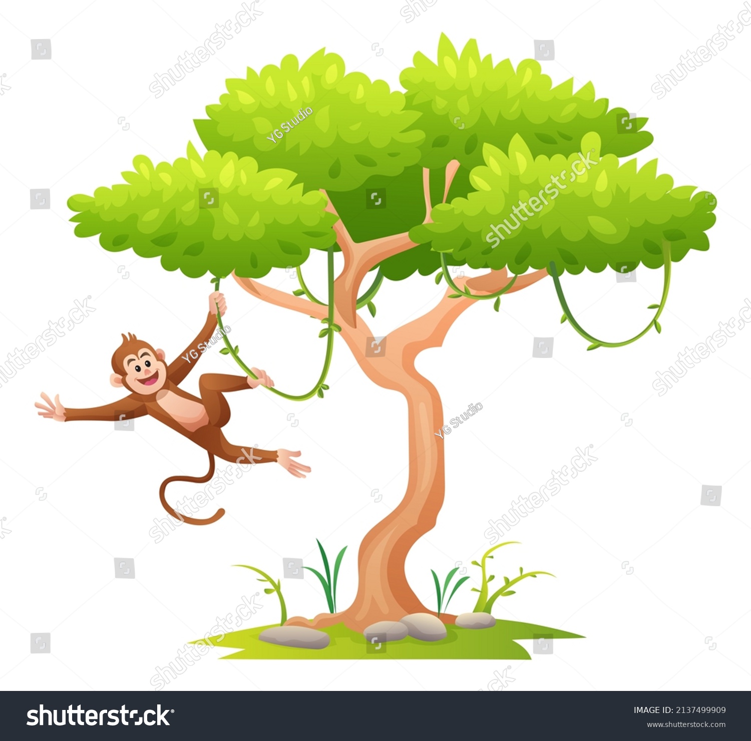 animated monkeys hanging from trees