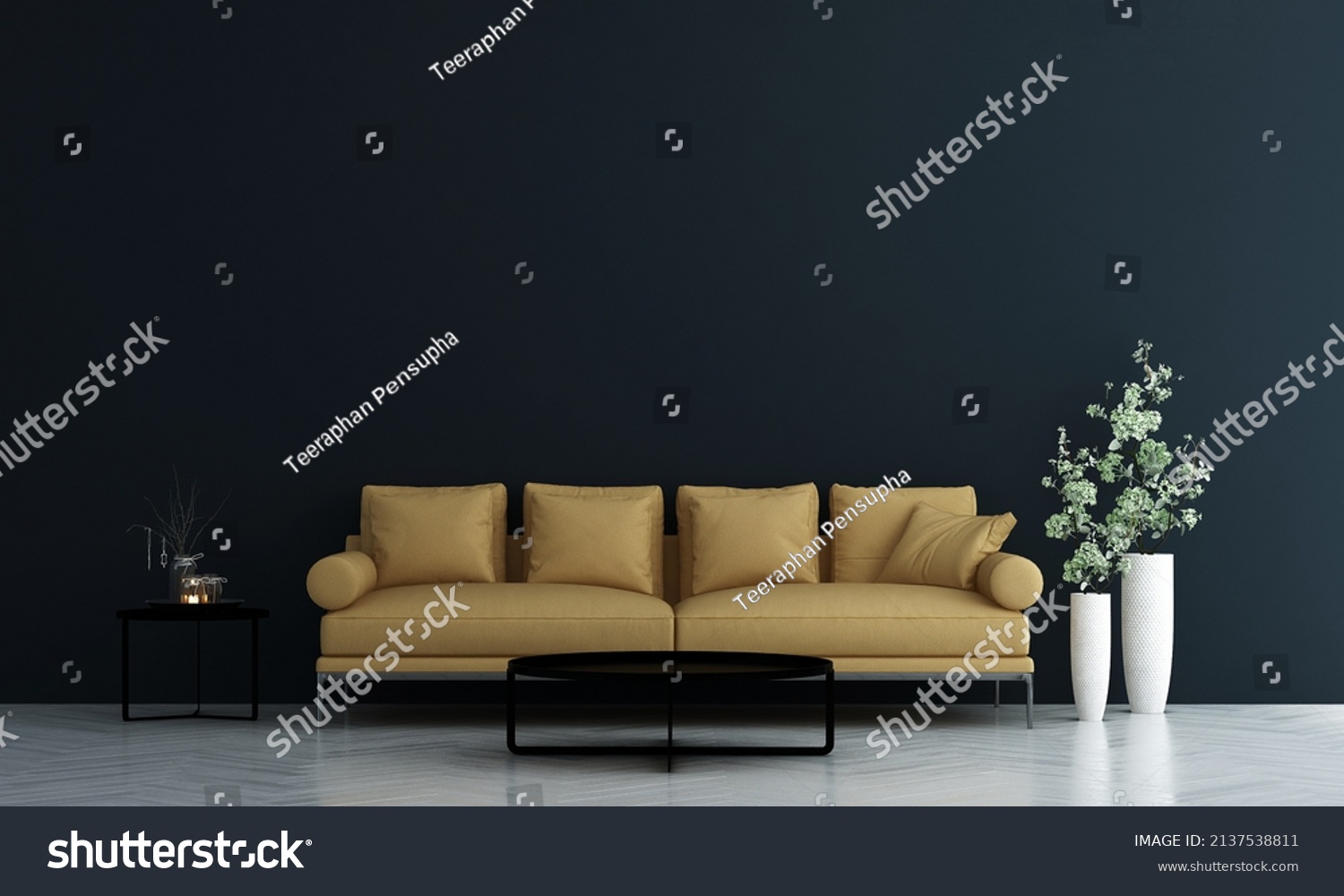 Modern Living Room Yellow Sofa Blue Stock Illustration 2137538811 ...