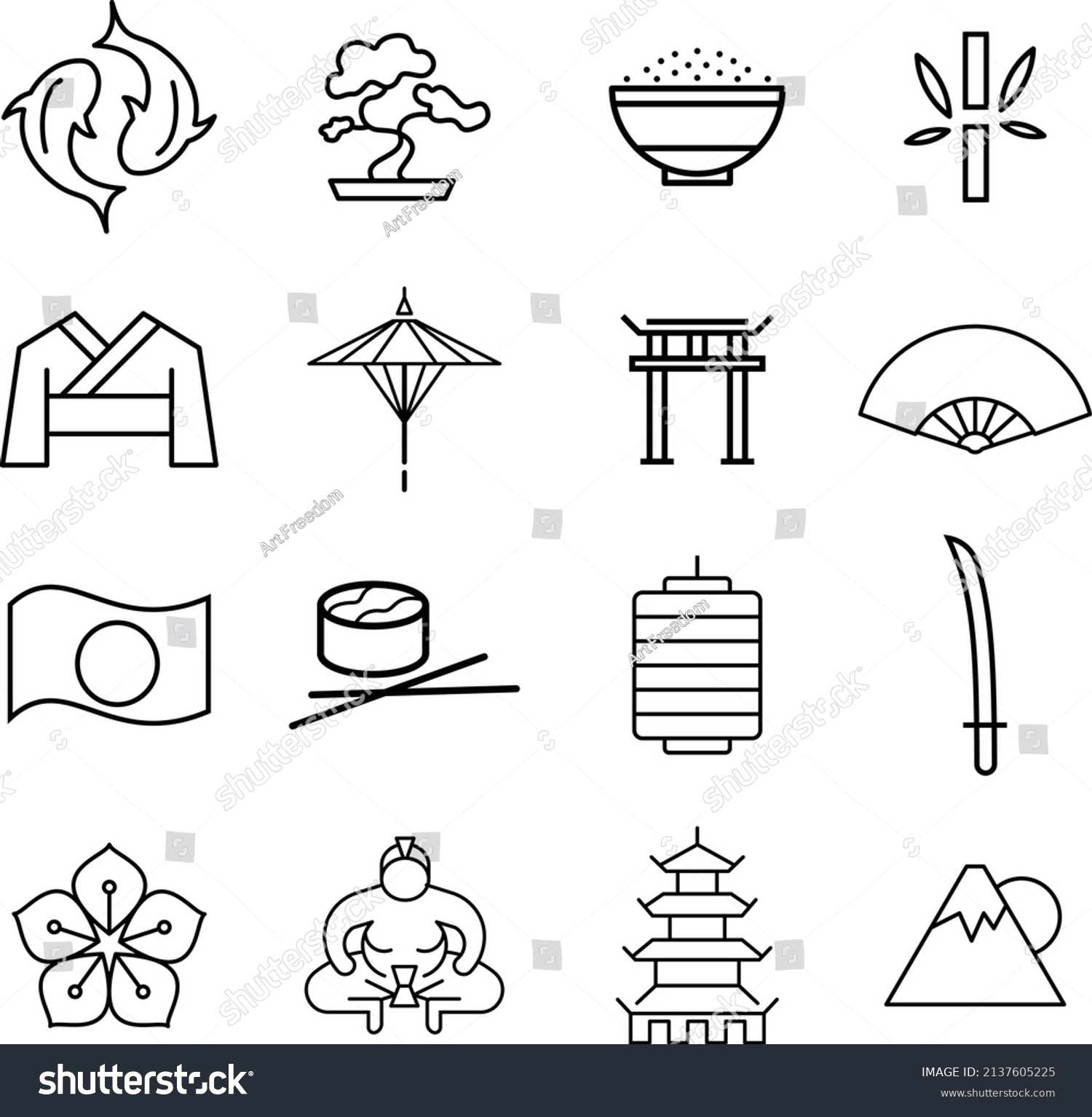 Japan Icon Set Vector Minimalist Simple Stock Vector (Royalty Free ...